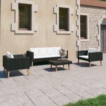 VIDAXL Salon de jardin 4 pcs avec coussins Resine tressee Noir