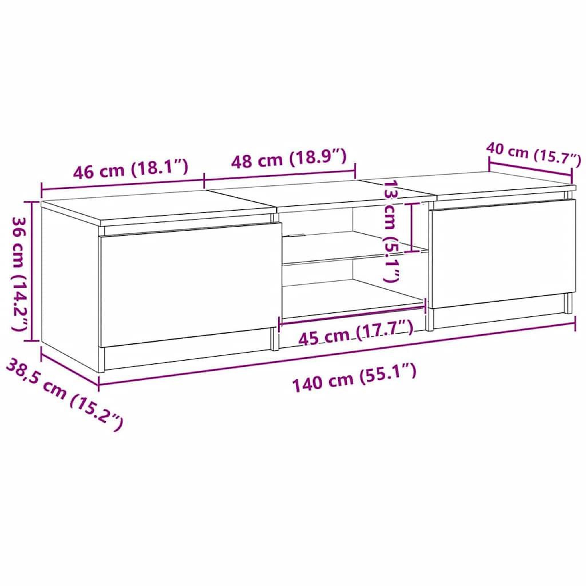 Voir la diapositive 6 : VIDAXL Meuble TV avec lumieres LED Sonoma gris 140x40x36 cm