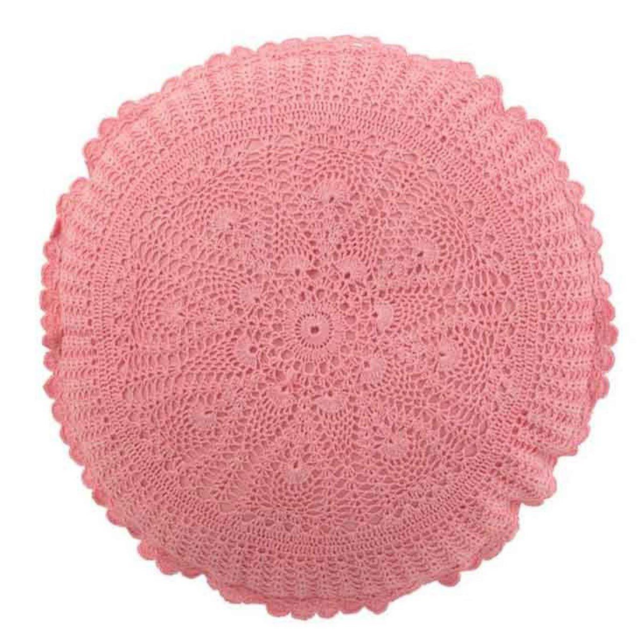 Voir la diapositive 1 : J-LINE Coussin Rond Déco  Dentelle  40cm Rose