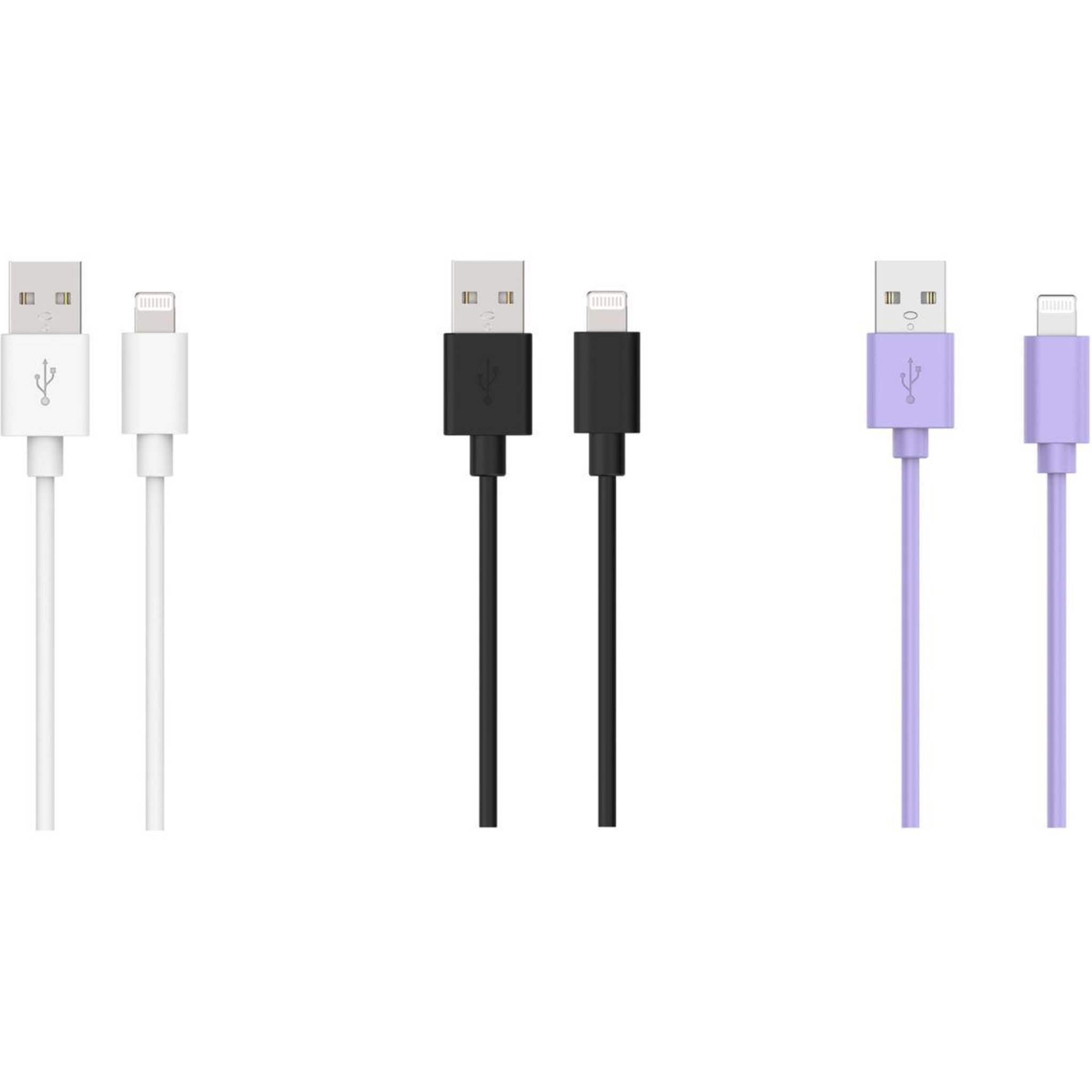 Voir la diapositive 2 : ESSENTIEL B Câble Lightning pack 3 câbles USB 1M Blanc/Noir/Mauve