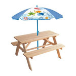 Fun House Mobilier de jardin - FUN HOUSE - Table pique-nique en bois Ma Petite Carapace H.53xL.95xP.100 cm avec parasol tortue H.125x100 c