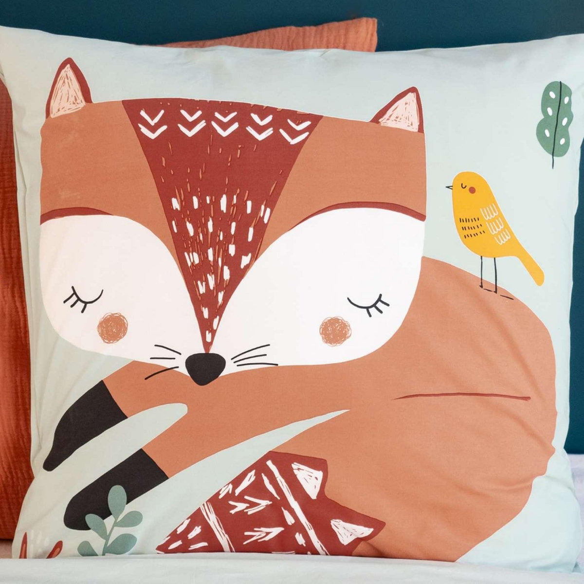 COTE DECO Parure de lit enfant Renard - 100% coton 57 fils/cm² - 140 x 200 cm