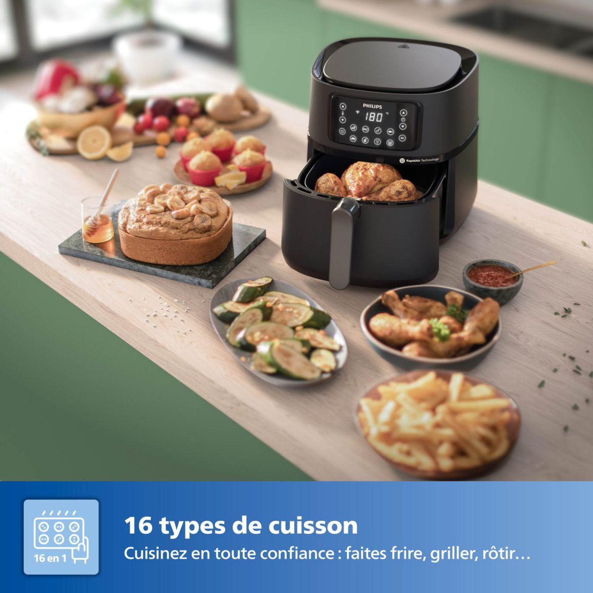 Voir la diapositive 4 : Philips Airfryer HD9285/93 friteuse sans huile connectée Noir, Série 5000 7.2L