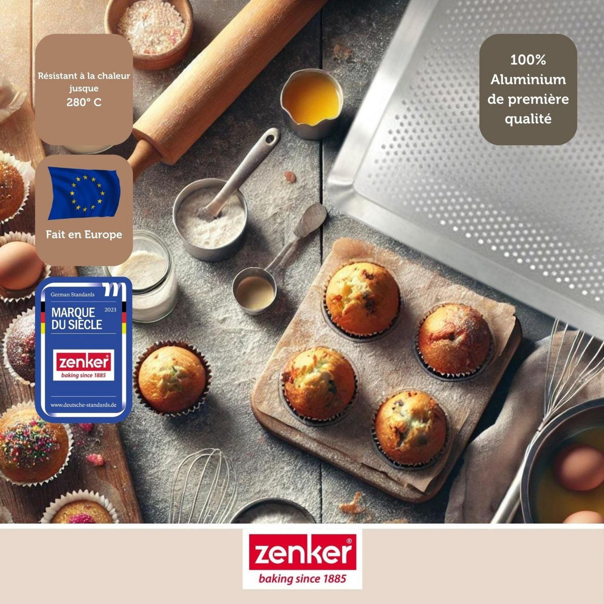 ZENKER Plaque à pâtisserie perforée 40 x 30 cm en alu 18/10 Zenker Special Cooking