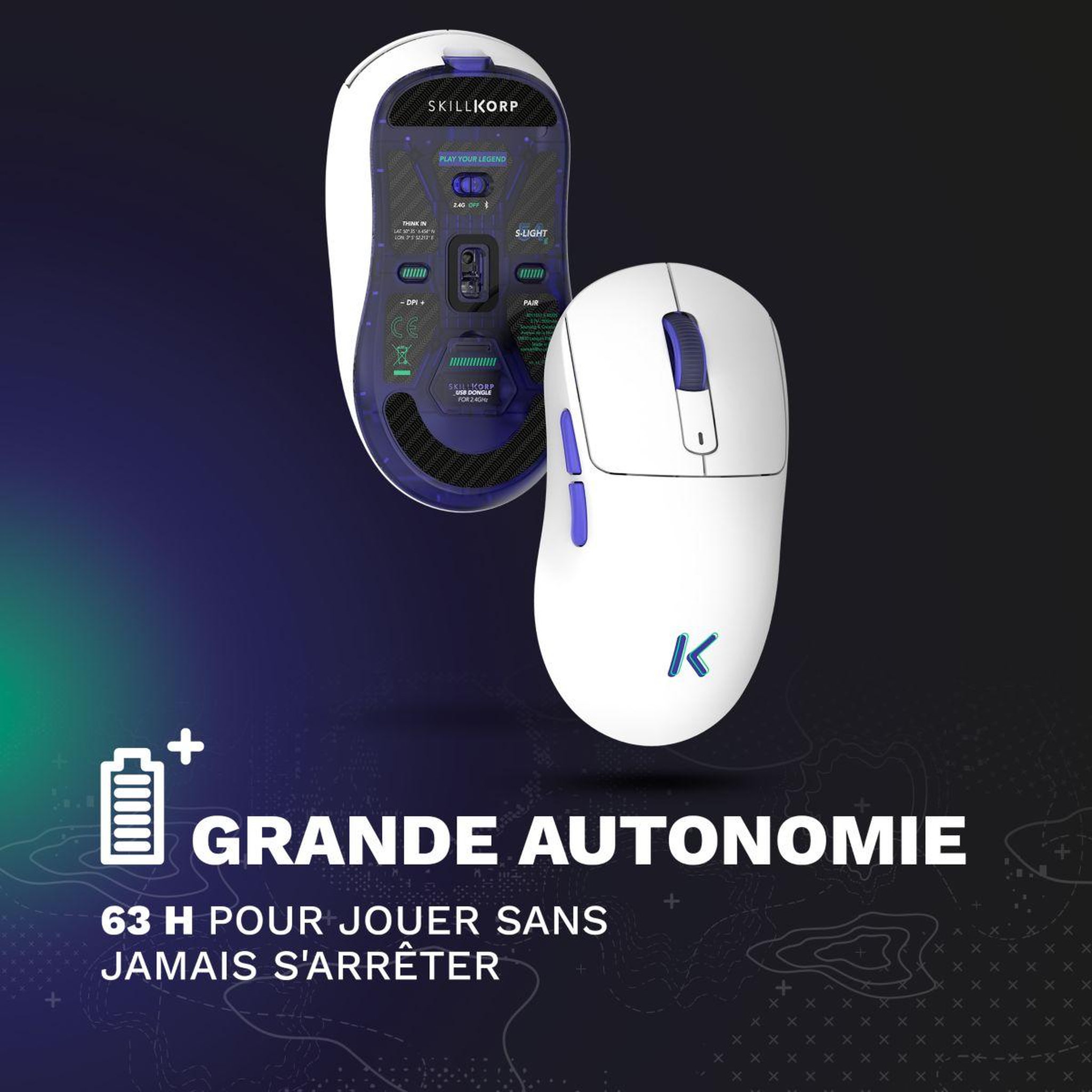 Voir la diapositive 4 : SKILLKORP Souris gamer sans fil m20 blanche ultimate 1k