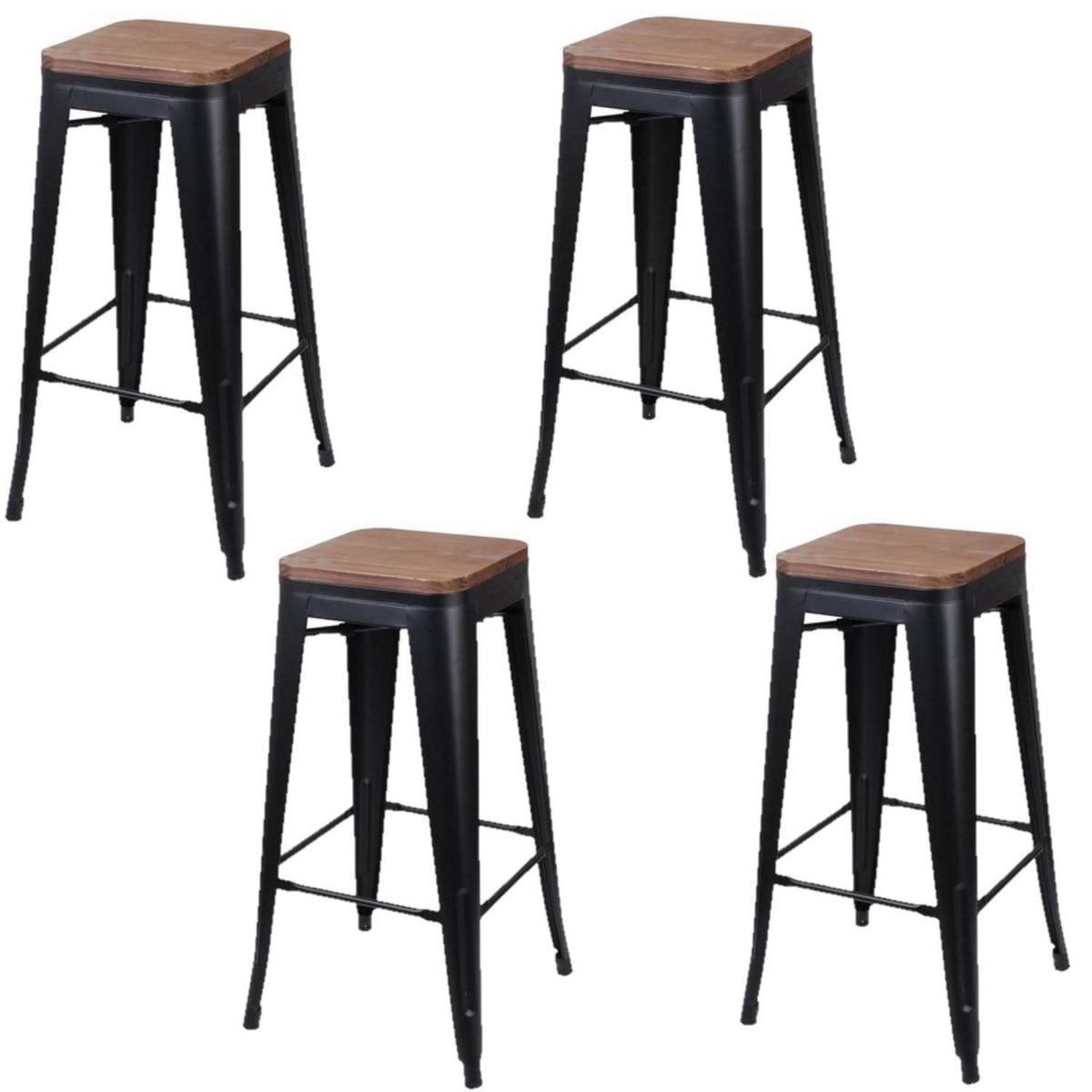 TOILINUX Lot de 4 Tabourets de bar vintage Liv - Hauteur 77 cm. - Noir