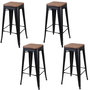 Voir la diapositive 1 : TOILINUX Lot de 4 Tabourets de bar vintage Liv - Hauteur 77 cm. - Noir