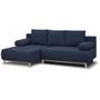 Voir la diapositive 3 : MARKET24 Canapé d'angle gauche convertible MIKA 3 places - Tissu bleu foncé - Coffre de rangement - L218 x P98/145 x H84 cm