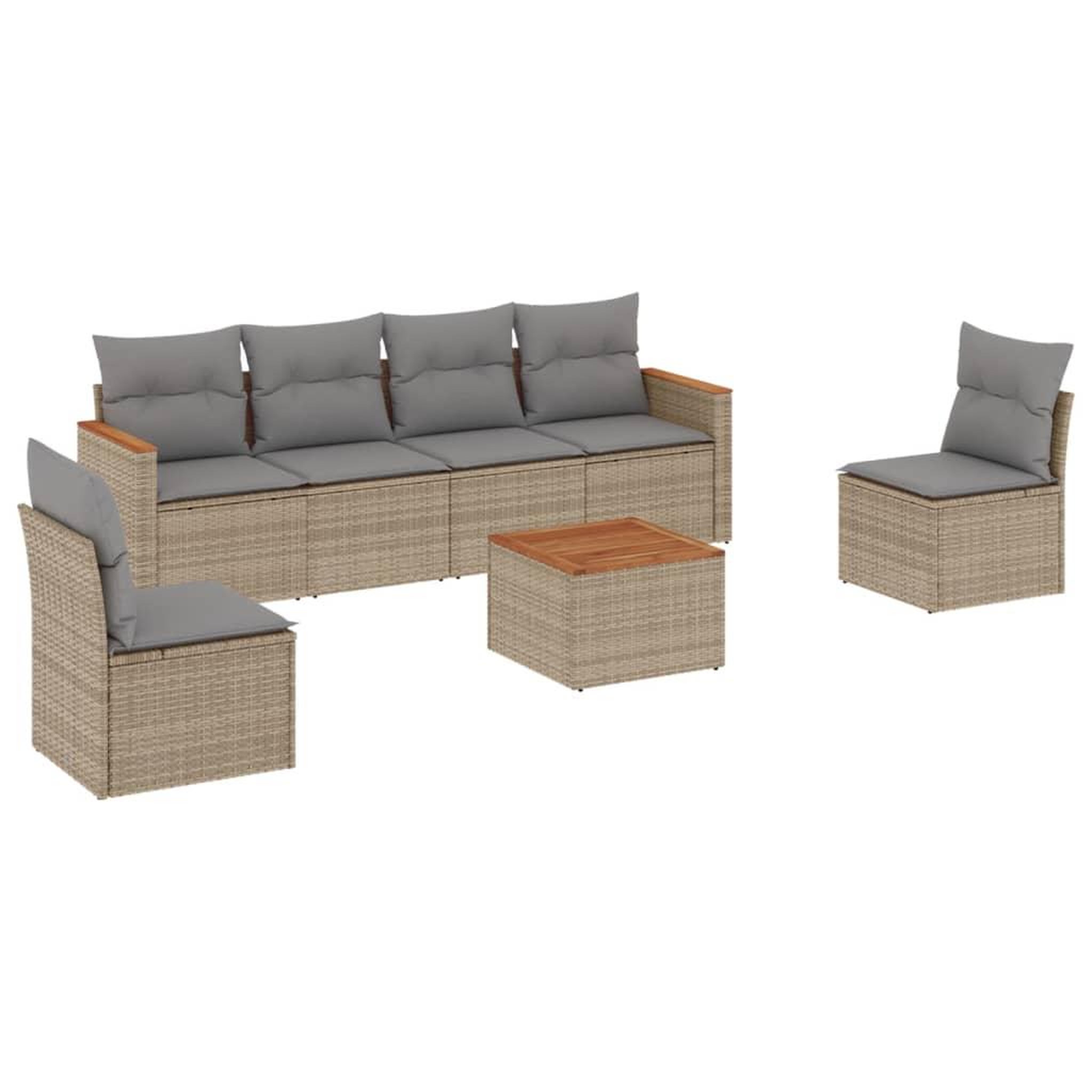 Voir la diapositive 2 : VIDAXL Salon de jardin avec coussins 7pcs melange beige resine tressee