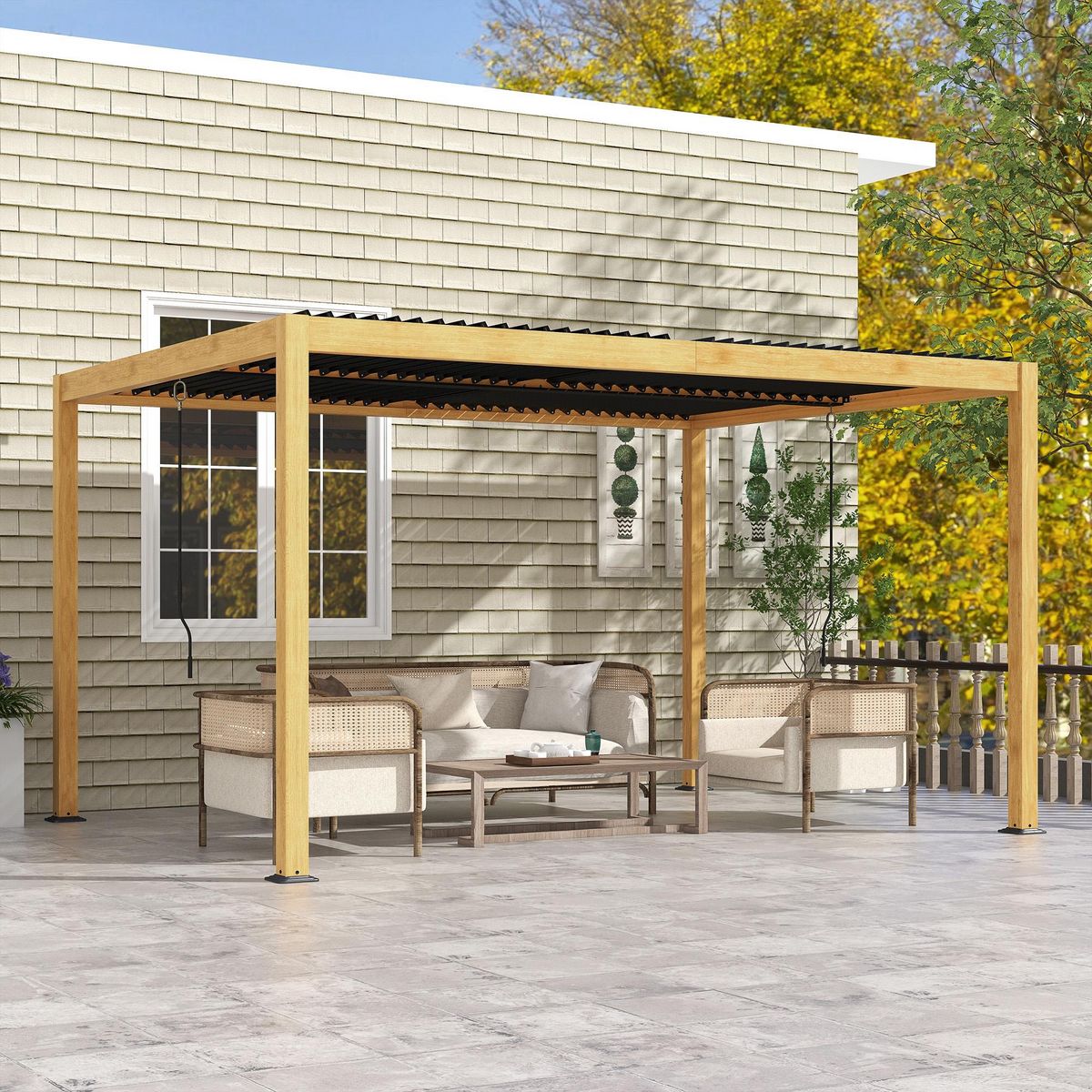 OUTSUNNY Pergola 3 x 4 m bioclimatique style contemporain alu