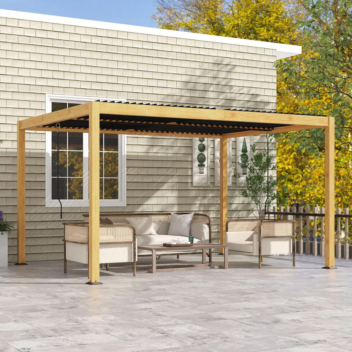 OUTSUNNY Pergola 3 x 4 m bioclimatique style contemporain alu