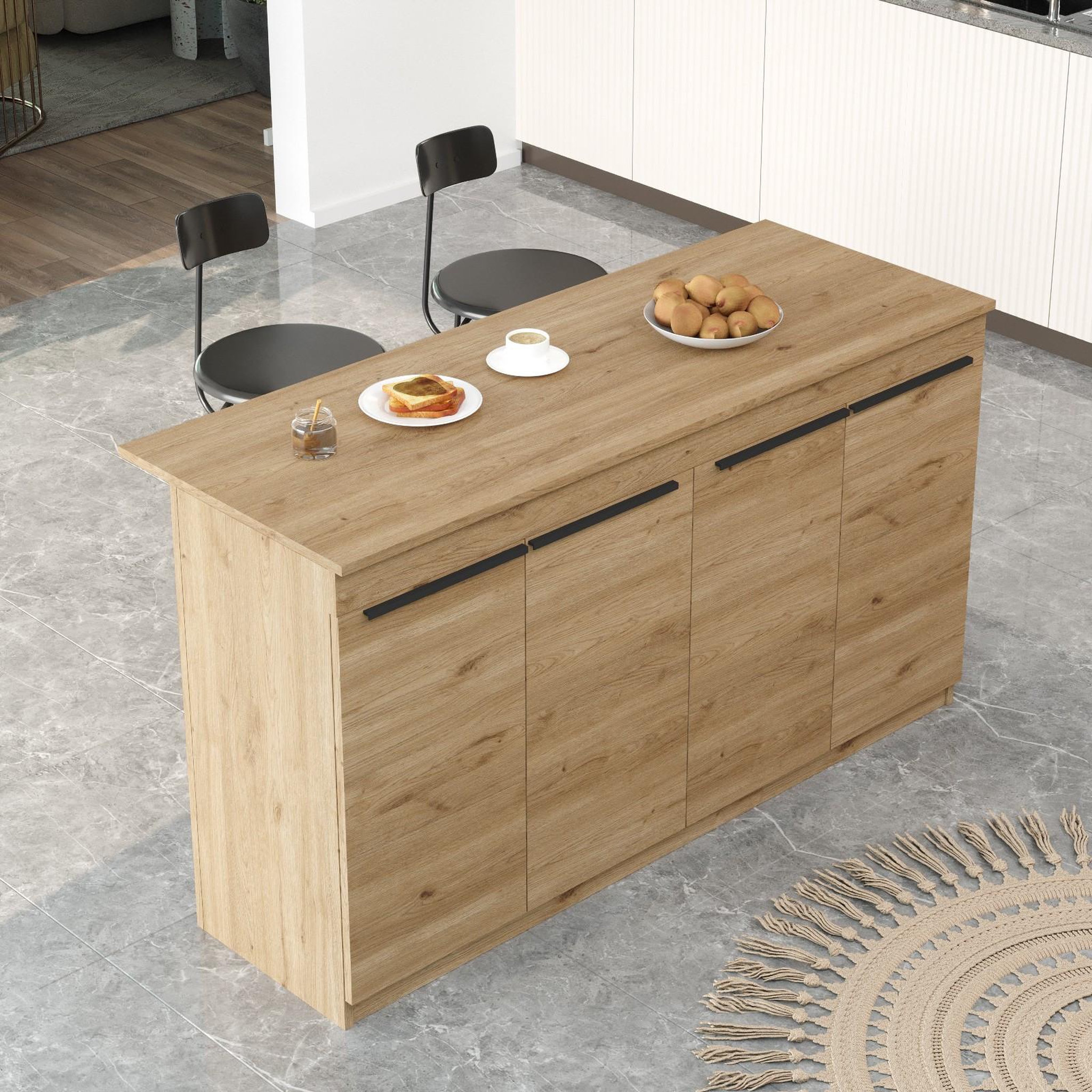 Voir la diapositive 4 : Habitat et Jardin Table de cuisine en bois  lark  - 160 x 60 x 90 cm - marron