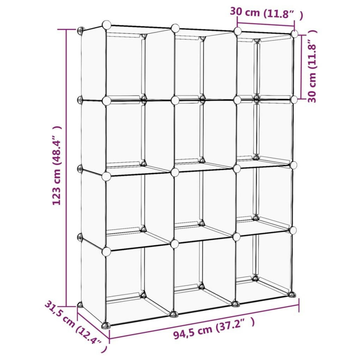 VIDAXL Cubes de rangement 12 pcs Noir PP