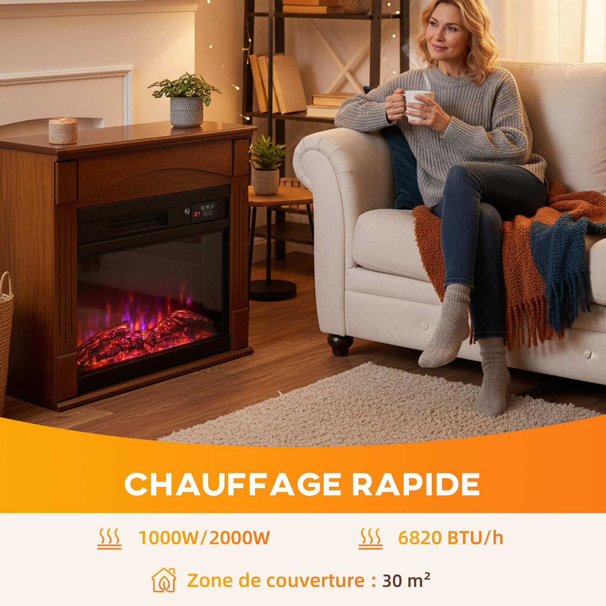 Voir la diapositive 6 : HOMCOM Cheminée électrique design effet bois 1000-2000w télécommande réglable