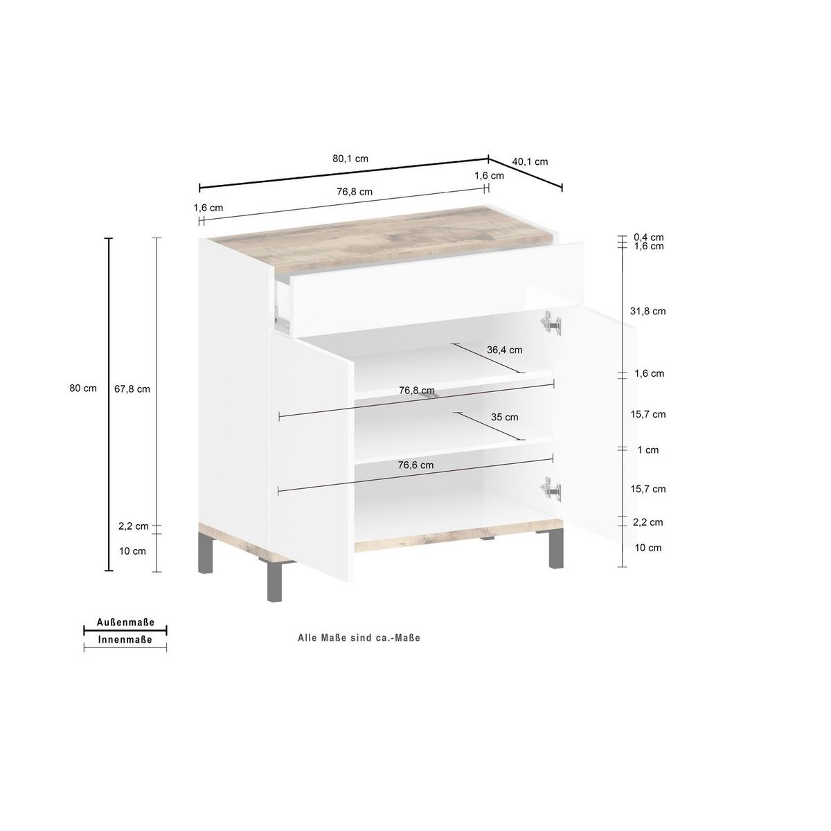 Commode meuble à chaussures 2 portes 1 tiroir L80cm BARI