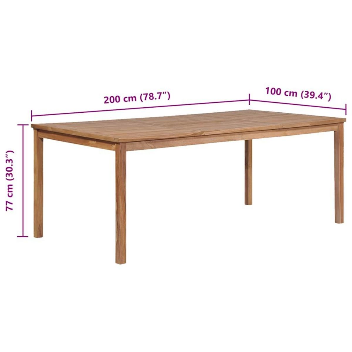 VIDAXL Table de jardin 200x100x77 cm Bois de teck solide