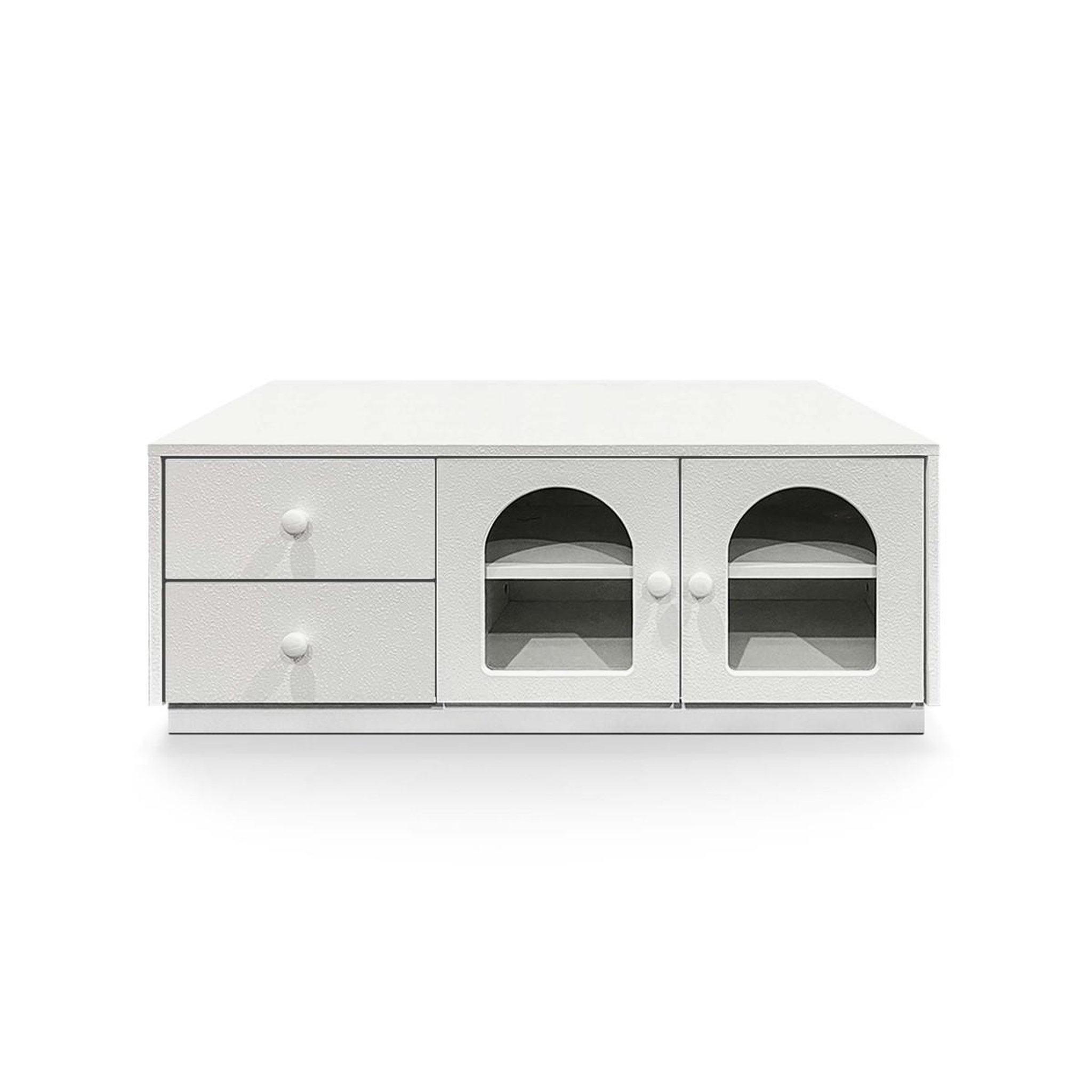 Voir la diapositive 2 : Paris Prix Table basse 2 tiroirs & 2 portes  duane  100cm blanc
