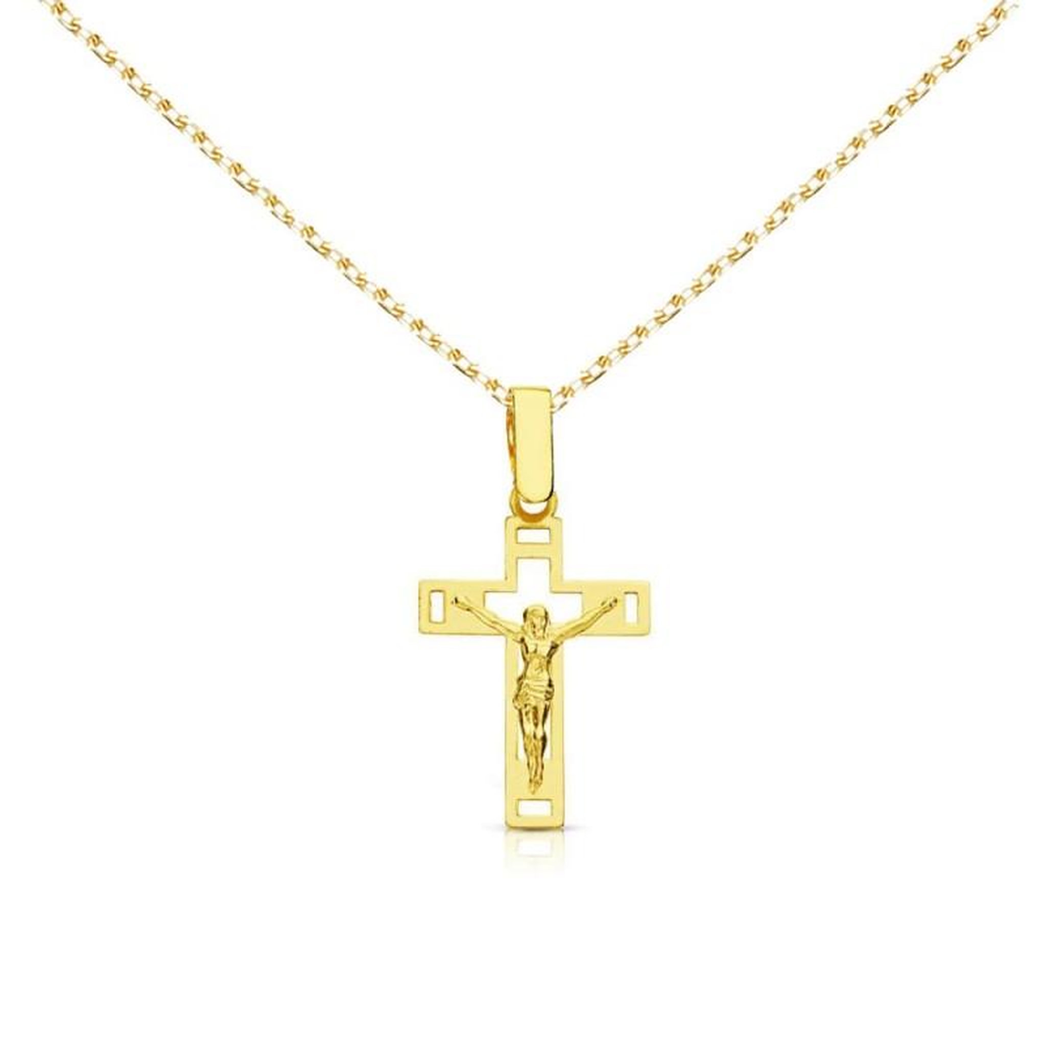 Voir la diapositive 1 : L'ATELIER D'AZUR Collier - Médaille Croix Or 18 Carats 750/000 - Christ sur la Croix - Chaine Dorée