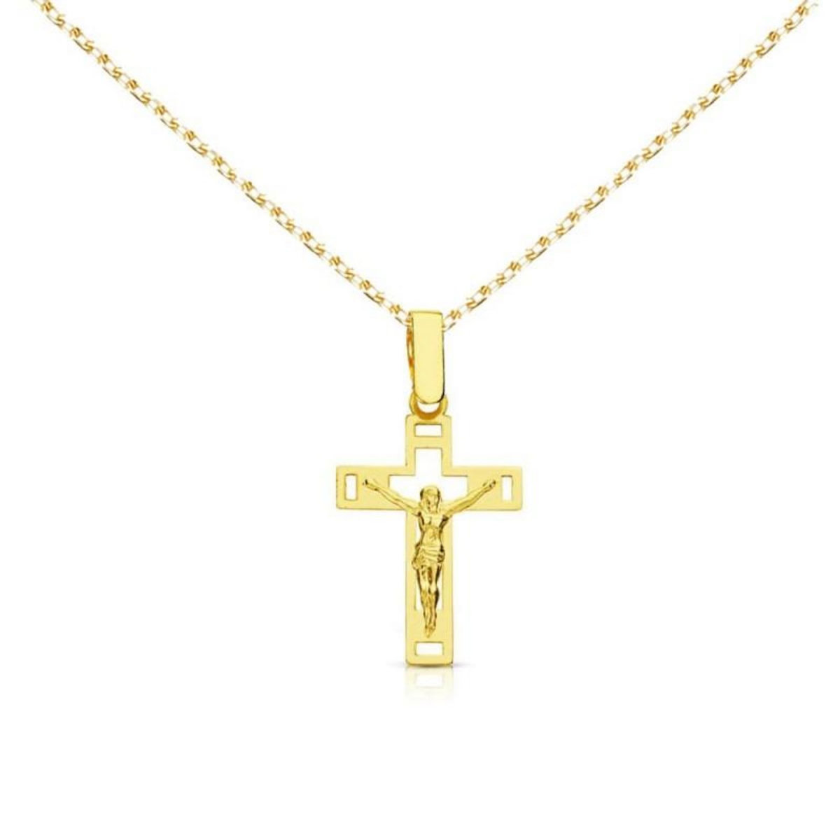 L'ATELIER D'AZUR Collier - Médaille Croix Or 18 Carats 750/000 - Christ sur la Croix - Chaine Dorée