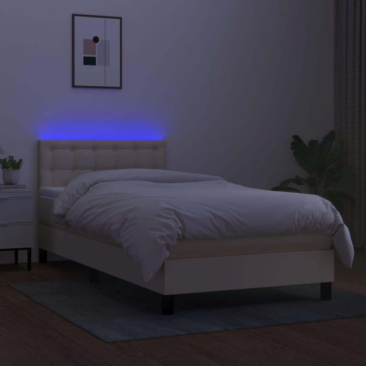 VIDAXL Sommier a lattes de lit avec matelas LED Creme 80x200 cm Tissu