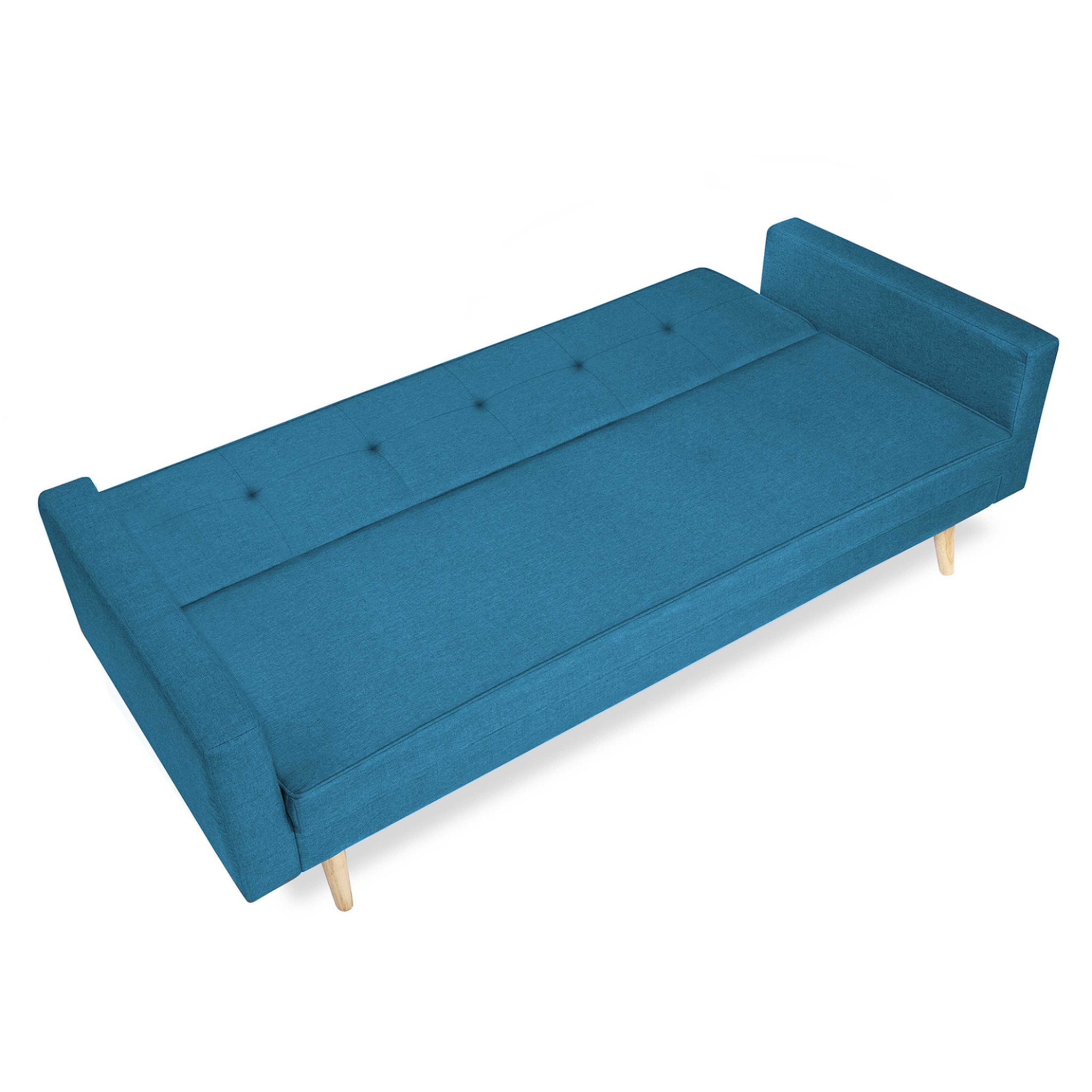 Voir la diapositive 3 : ID MARKET Canapé droit scandinave 3 places convertible lars en tissu bleu canard