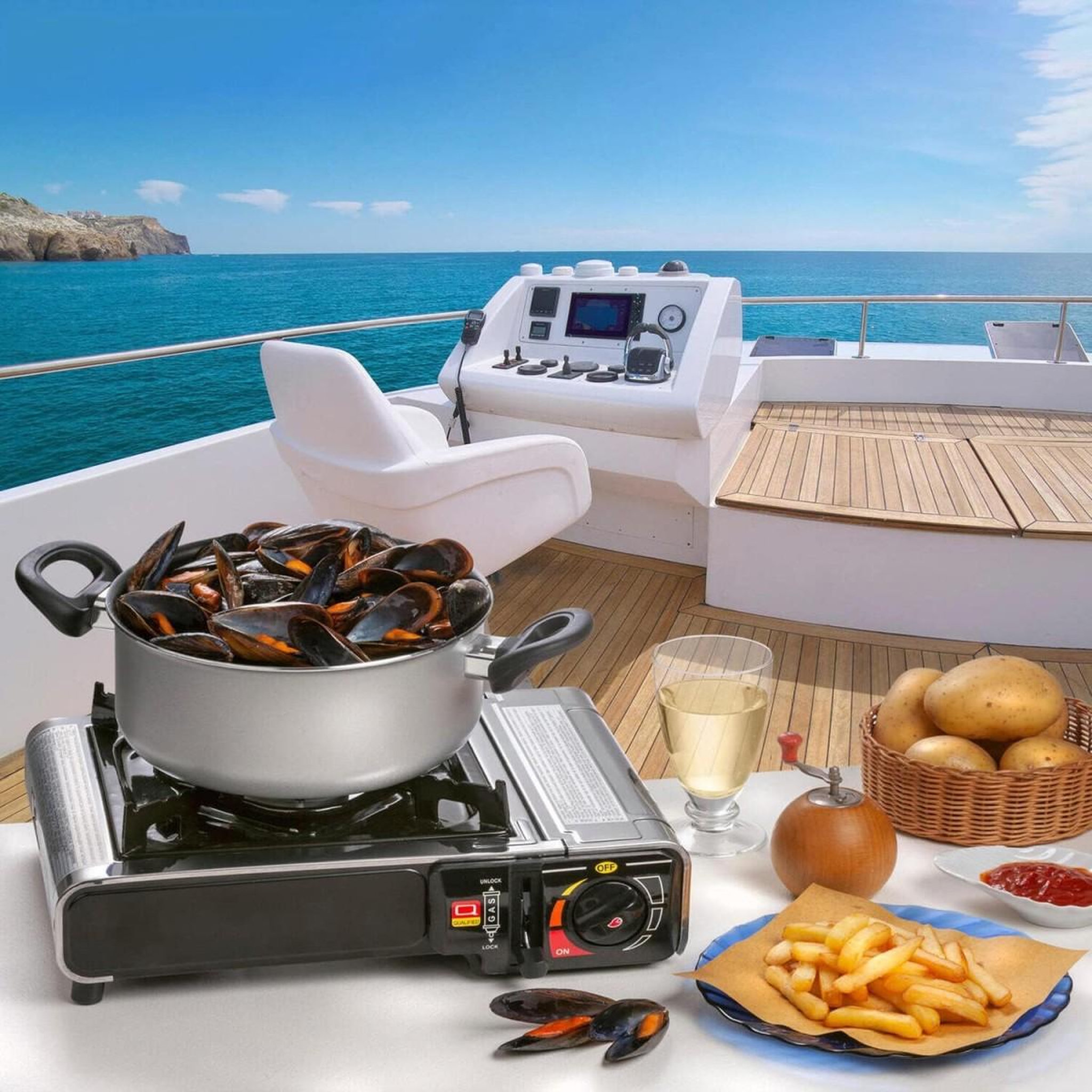Voir la diapositive 4 : Kemper Réchaud à gaz portable 2200w inox + 4 cartouches de gaz + malette de transport cuisson extérieure camping van trek kemper