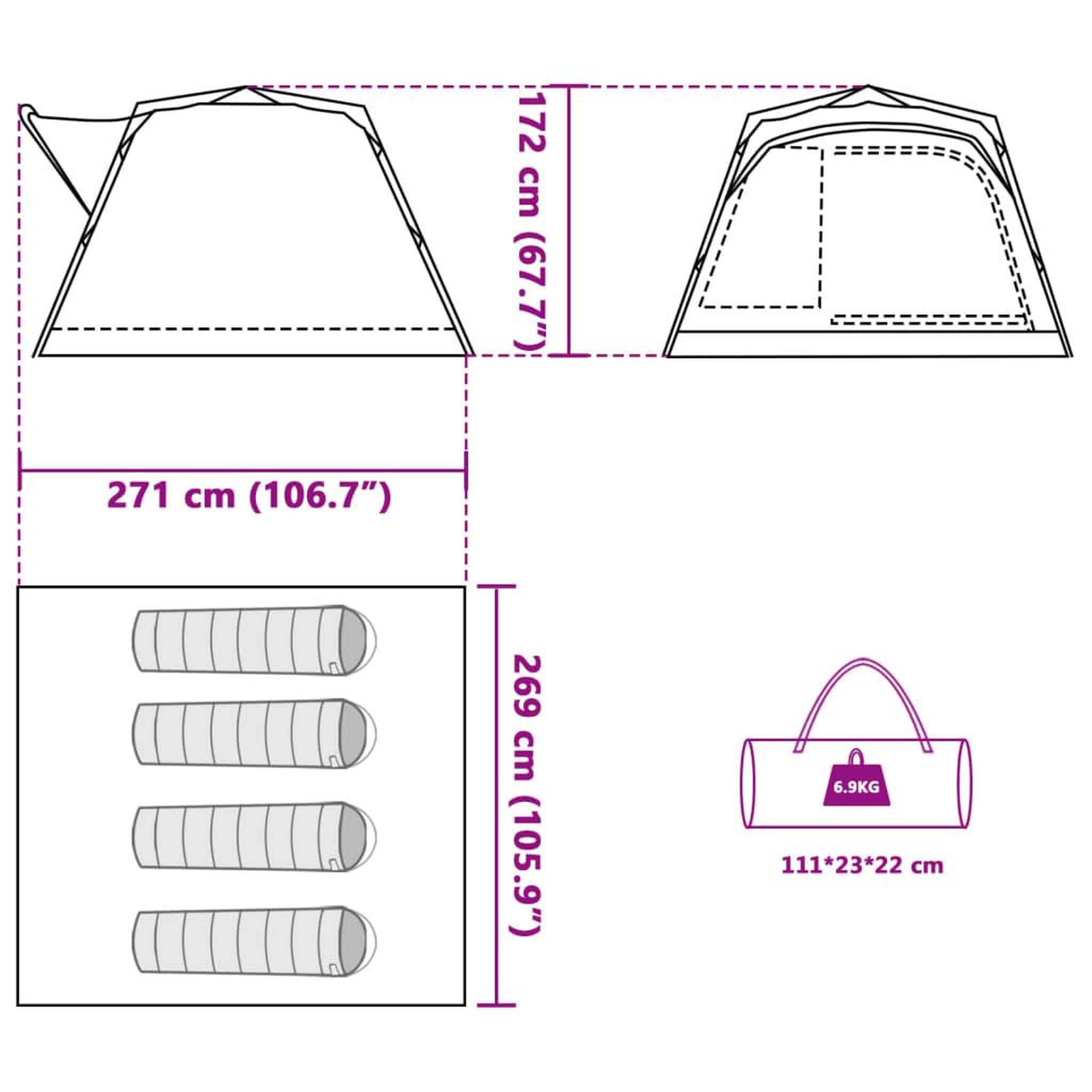 Voir la diapositive 6 : VIDAXL Tente de camping cabine 4 personnes liberation rapide