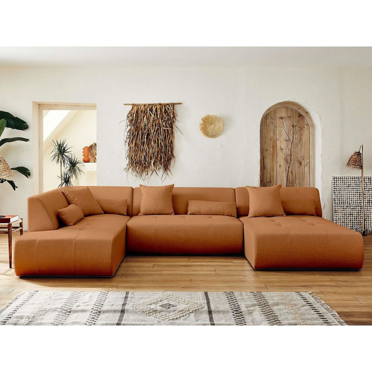 LISA DESIGN Onyx - canapé modulable panoramique d'angle gauche 7 places - en tissu