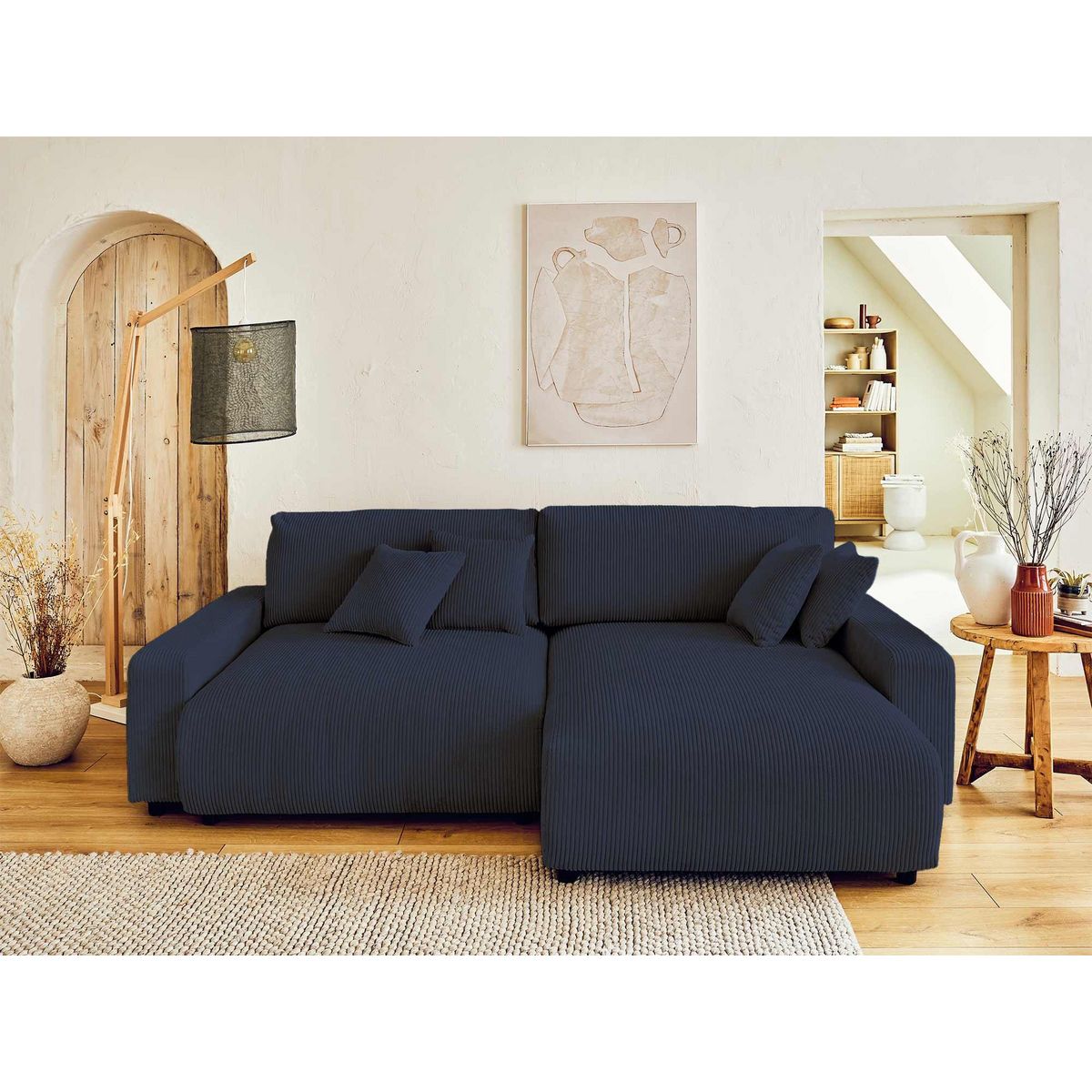 LISA DESIGN Pivoine - canapé d'angle réversible - 4 places - convertible avec coffre - en velours côtelé