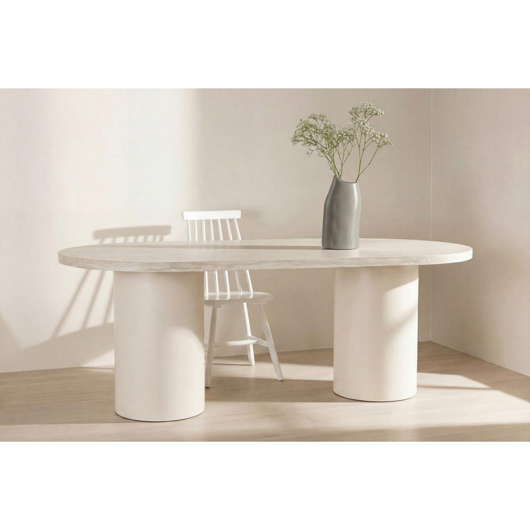 Voir la diapositive 2 : Paris Prix Table à manger effet travertin  narvik  200cm beige