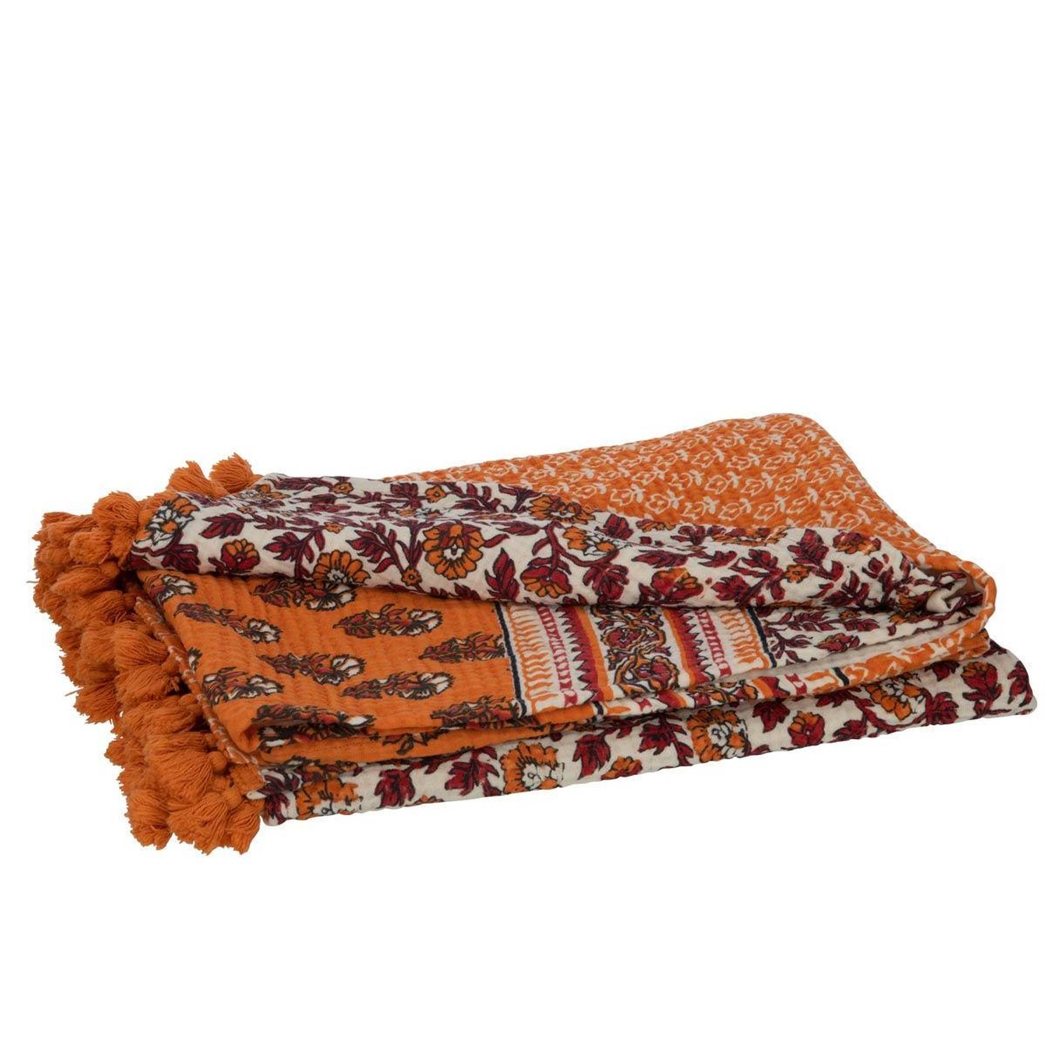 Voir la diapositive 2 : J-LINE Plaid imprimé  fleurs  130x180cm orange