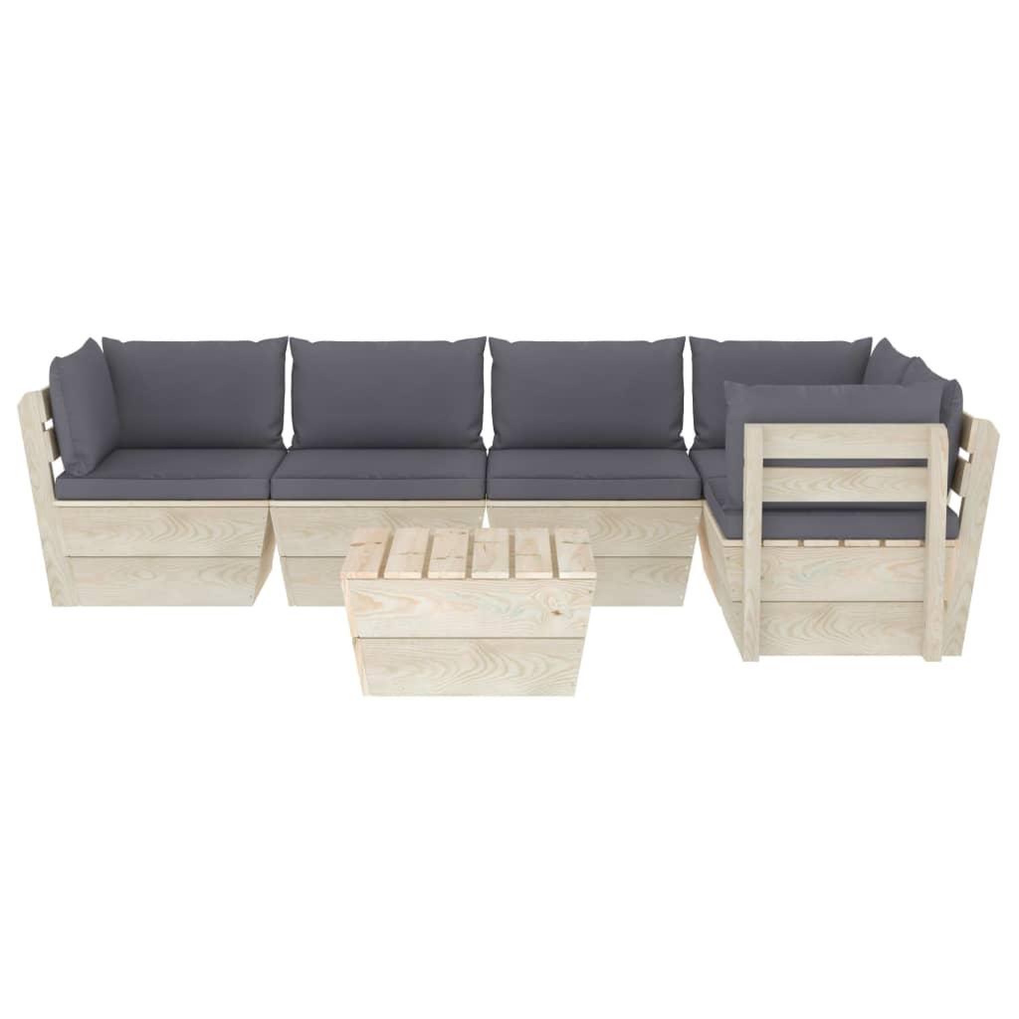 Voir la diapositive 3 : VIDAXL Salon de jardin palette 6 pcs avec coussins bois d'epicea