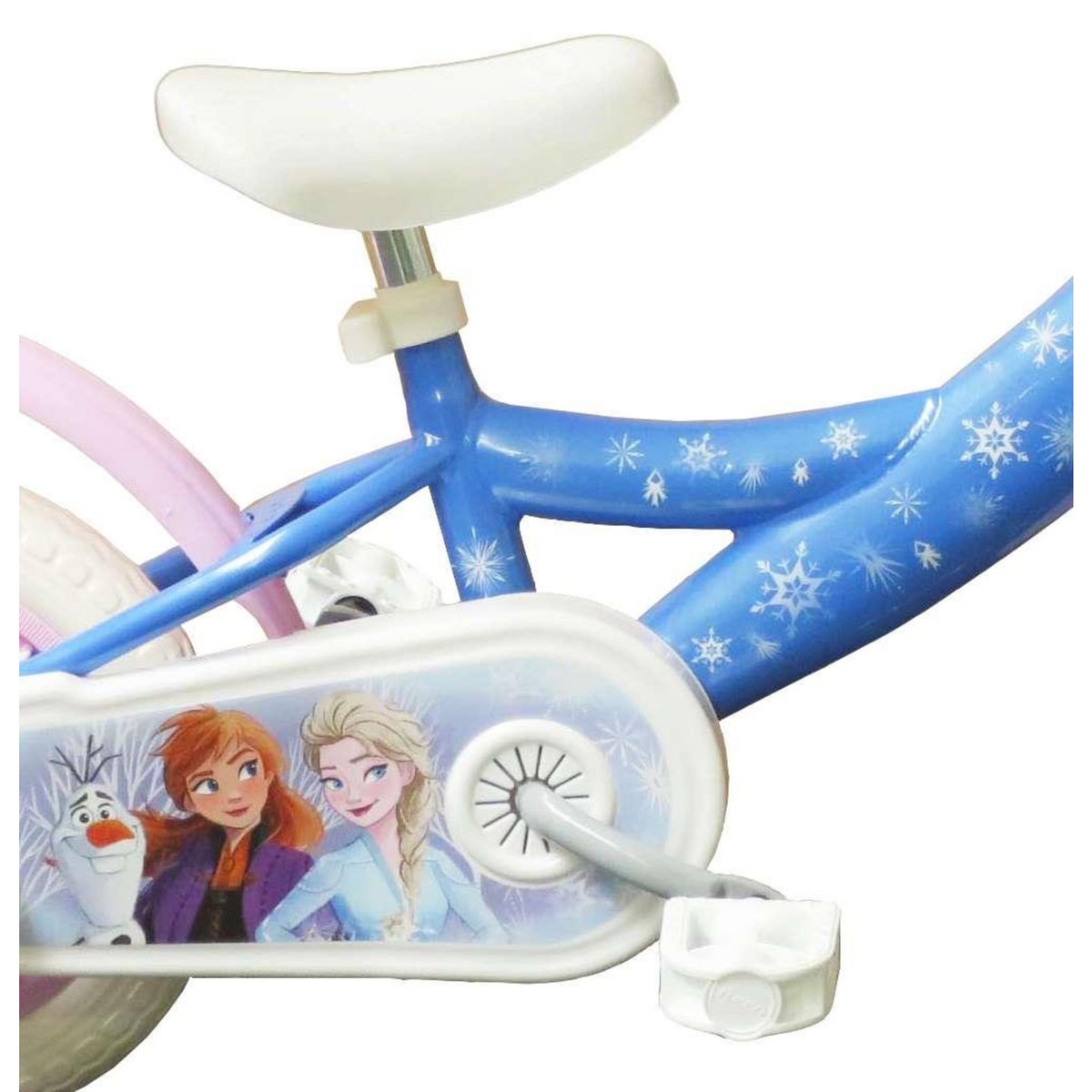 Disney La Reine des Neiges Vélo enfant - Modèle 10''Reine des neiges pour enfant de 75/90 cm avec stabilisateurs - Panier avant - Porte poupée - 1 frein