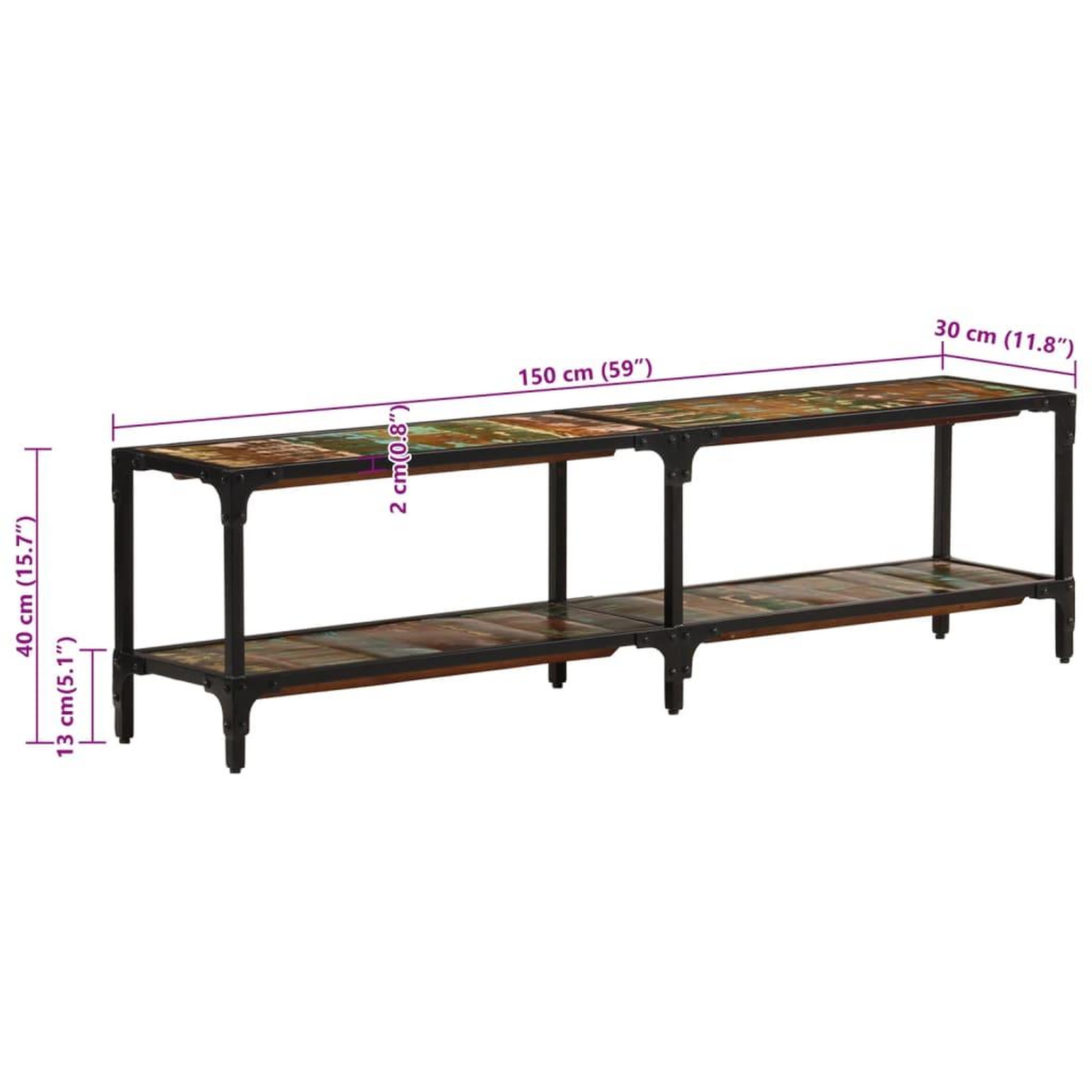 Voir la diapositive 6 : VIDAXL Meuble TV 150x30x41 cm bois massif de recuperation