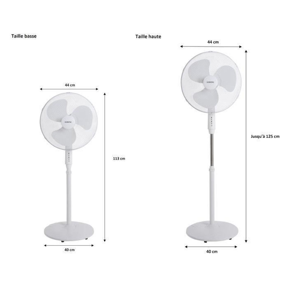 OCEANIC Ventilateur de pied OCEANIC - 45 W - Ø 44 cm - 3 vitesses - Oscillant - Inclinable - Blanc