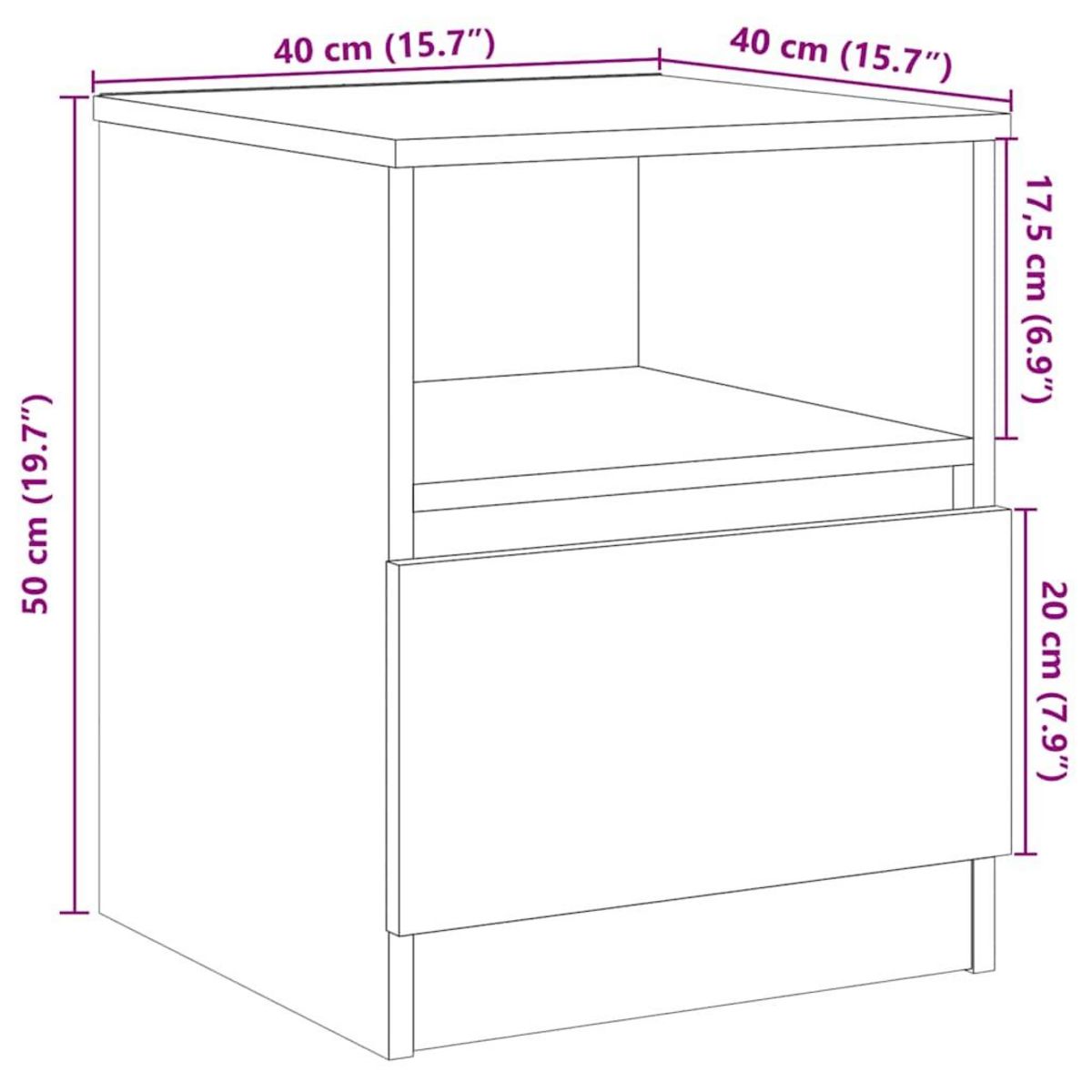 VIDAXL Table de chevet 2 pcs vieux bois 40x40x50 cm bois d'ingenierie