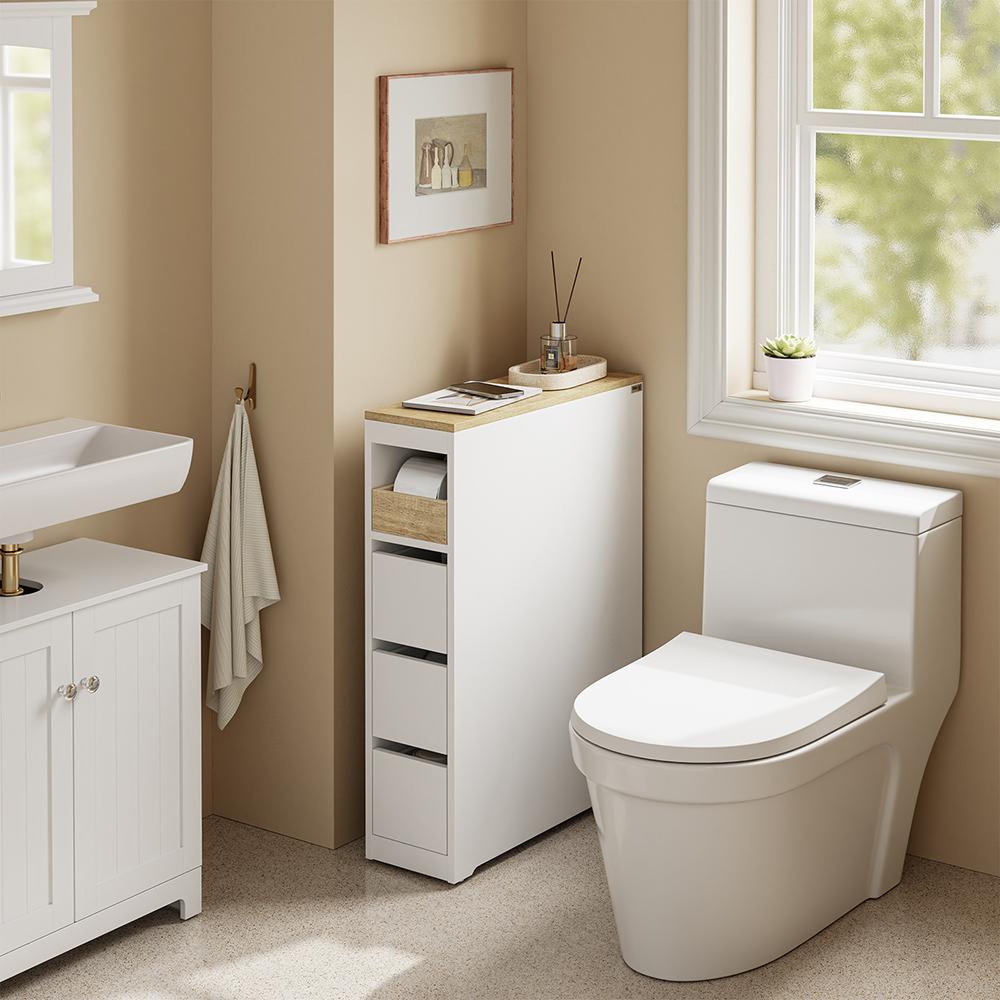 Voir la diapositive 2 : SOBUY SoBuy - Meuble bas de salle de bain à 4 tiroirs - Blanc - 60x20x82cm - Nordique - BZR54-K-W
