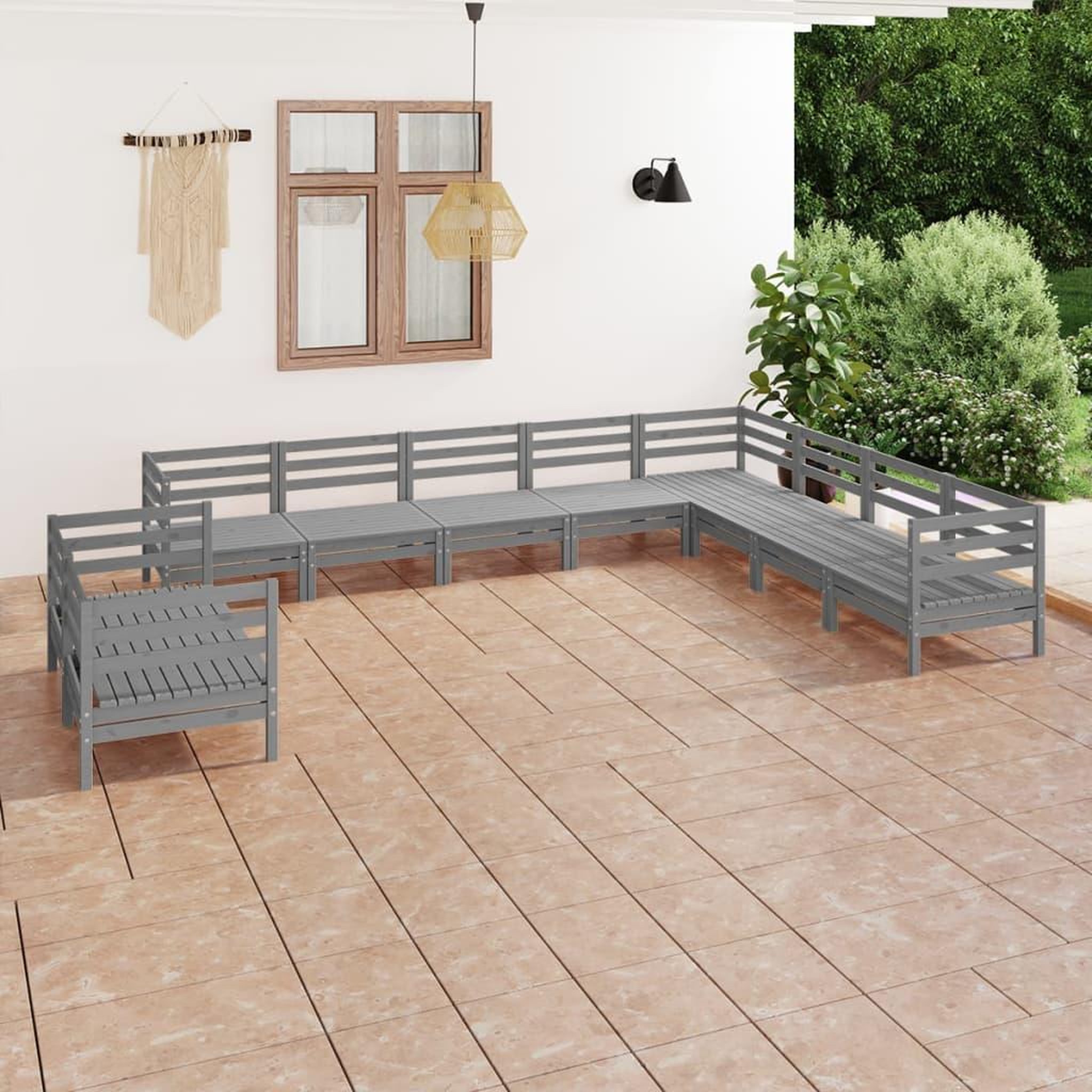 Voir la diapositive 1 : VIDAXL Salon de jardin 10 pcs Bois de pin massif Gris