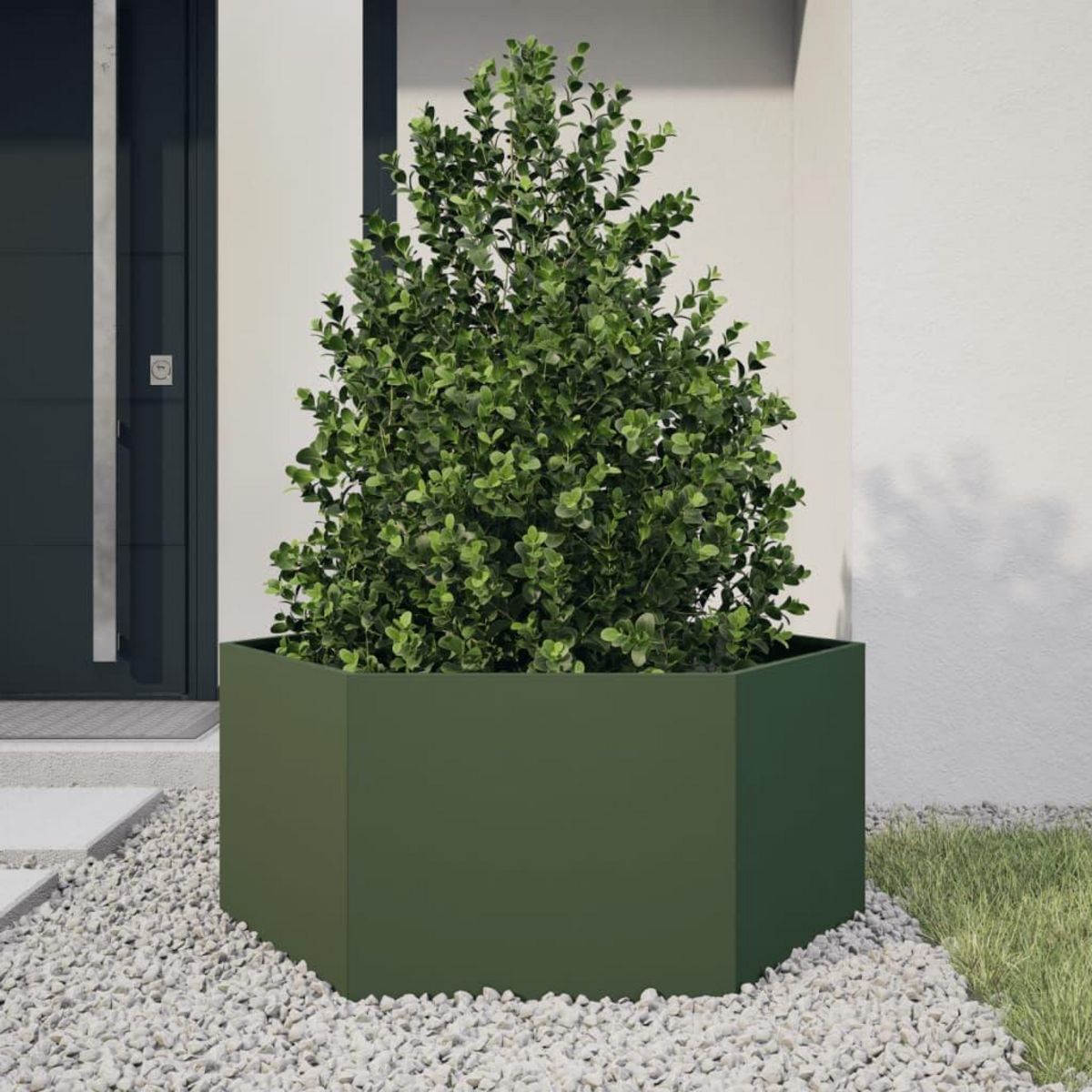 VIDAXL Jardiniere vert olive hexagone 104x90x45 cm acier