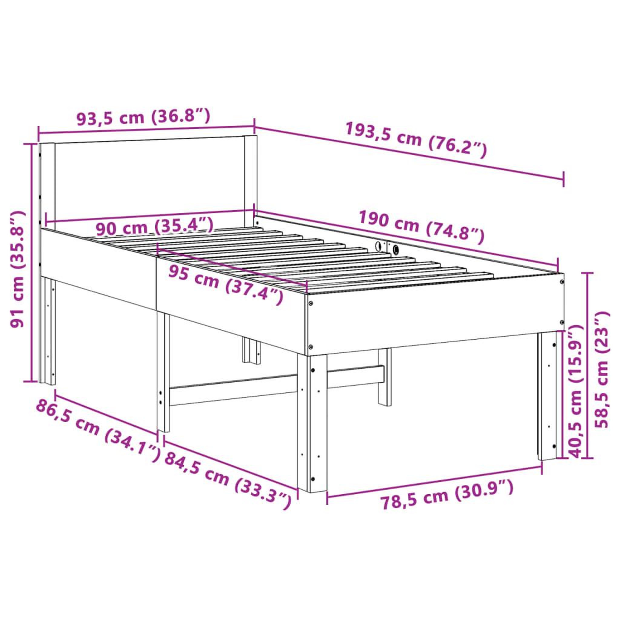 Voir la diapositive 6 : VIDAXL Cadre de lit sans matelas 90x190 cm bois de pin massif