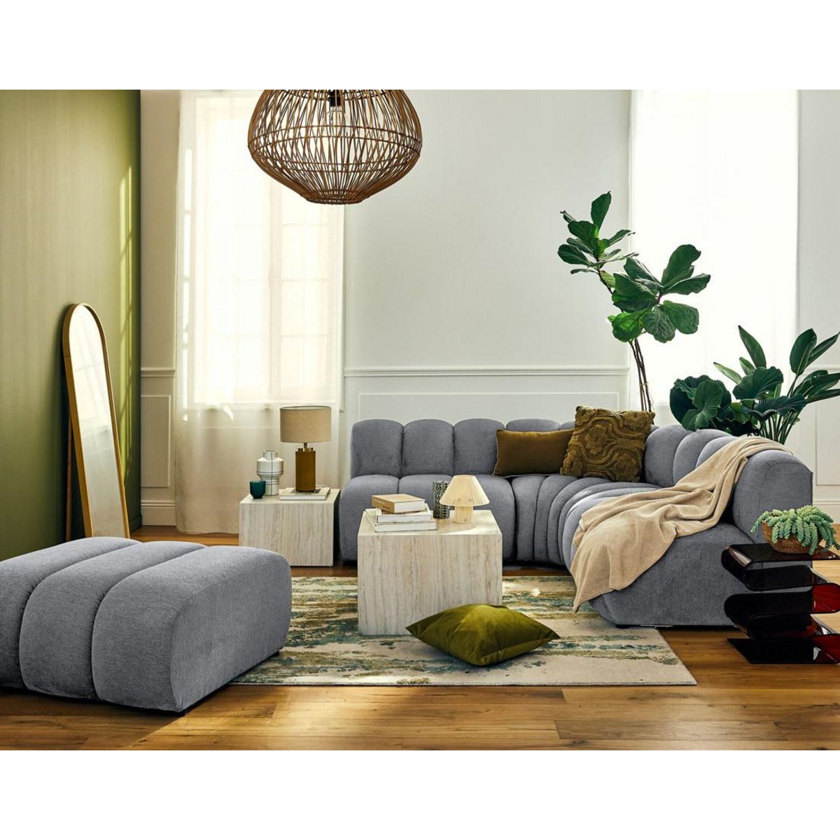 LISA DESIGN Debbie - canapé modulable d'angle réversible 4 places sans accoudoirs en tissu texturé