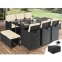 Voir la diapositive 1 : BEST MOBILIER Fira - salon de jardin encastrable 10 places - en résine tressée - noir avec coussins beiges + housse de protection
