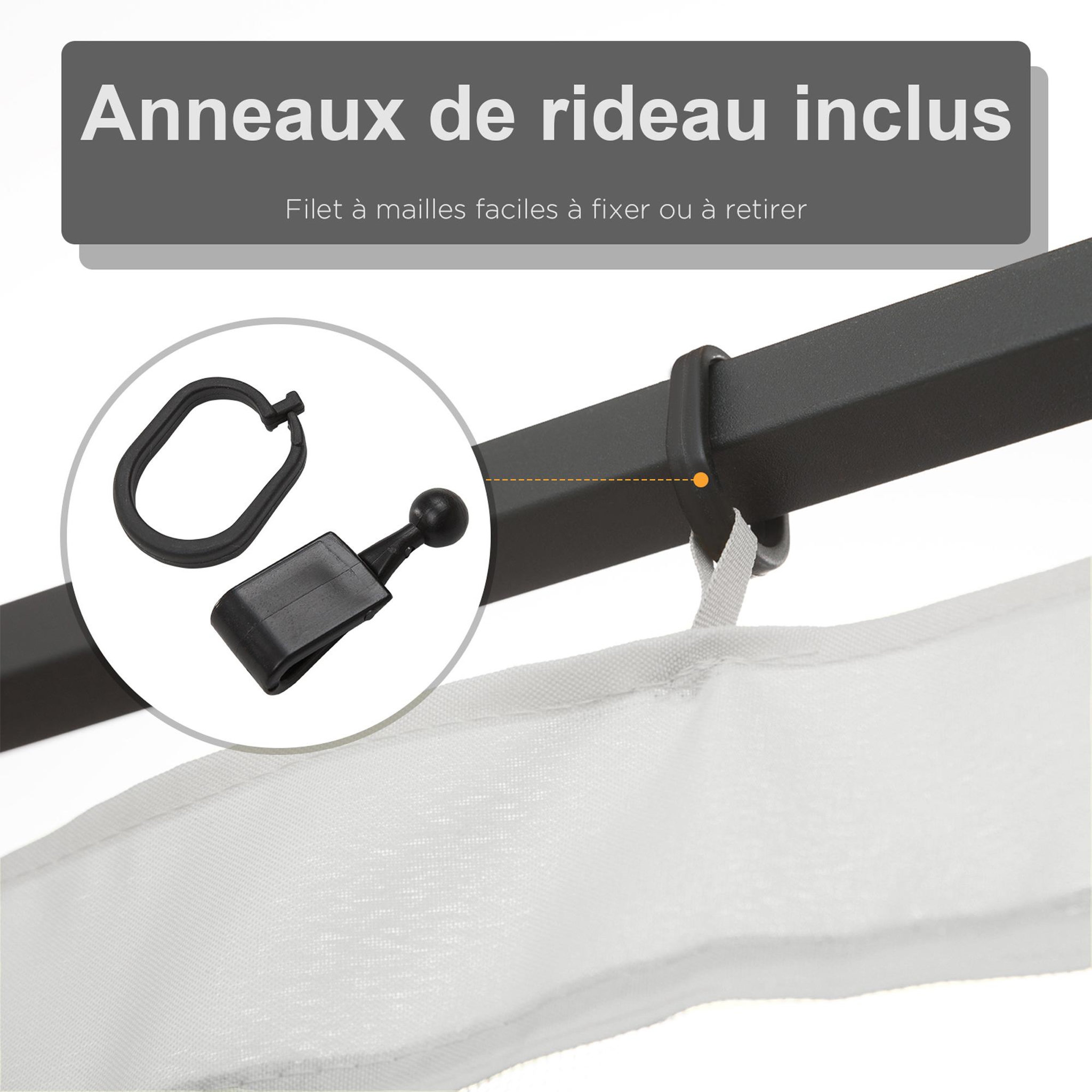 Voir la diapositive 4 : OUTSUNNY Moustiquaires pour tonnelle barnum pavillon de jardin 3 x 4 m - lot de 4 moustiquaires zippées + crochets d'attaches - polyester nylon