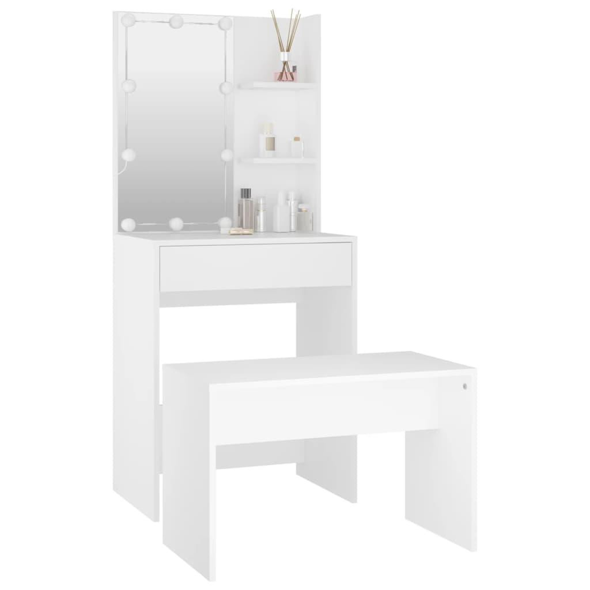Voir la diapositive 4 : VIDAXL Ensemble de coiffeuse avec LED Blanc Bois d'ingenierie