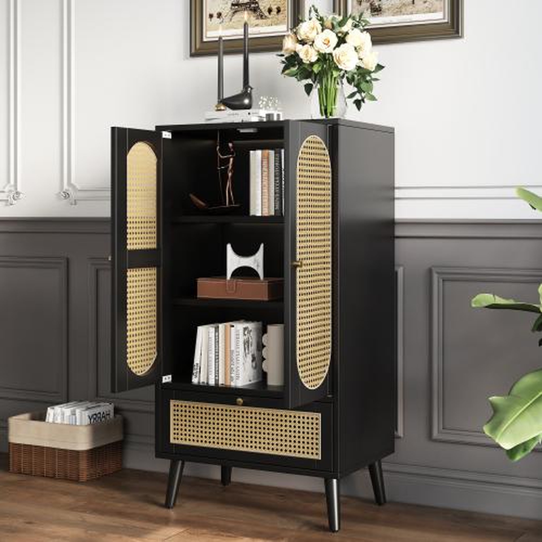 Voir la diapositive 2 : MERAX Buffet 2 porte(s) 1 tiroir(s) - 60 cm noir panneau de particules