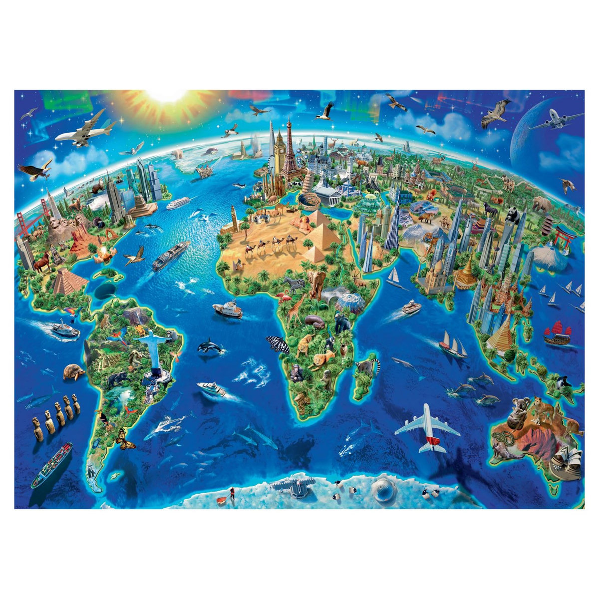 RAVENSBURGER Puzzle 300 pièces XXL - Carte des monuments du monde