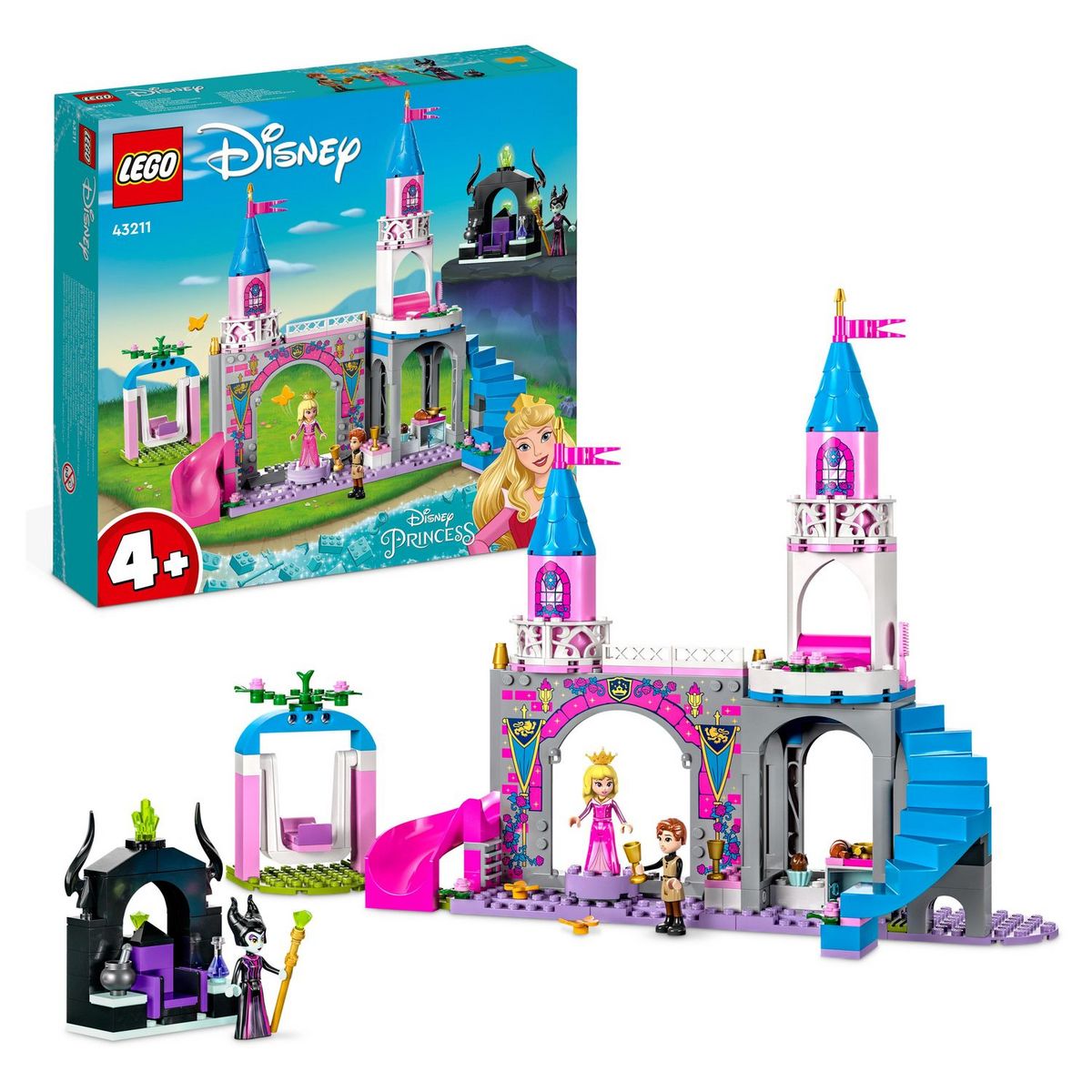 LEGO Disney Princess 43211 Le château d'Aurore, Jouet pour Filles et Garçons 4 Ans, Figurines Belle au Bois Dormant, Prince Philippe et Mini-Poupée Maléfique