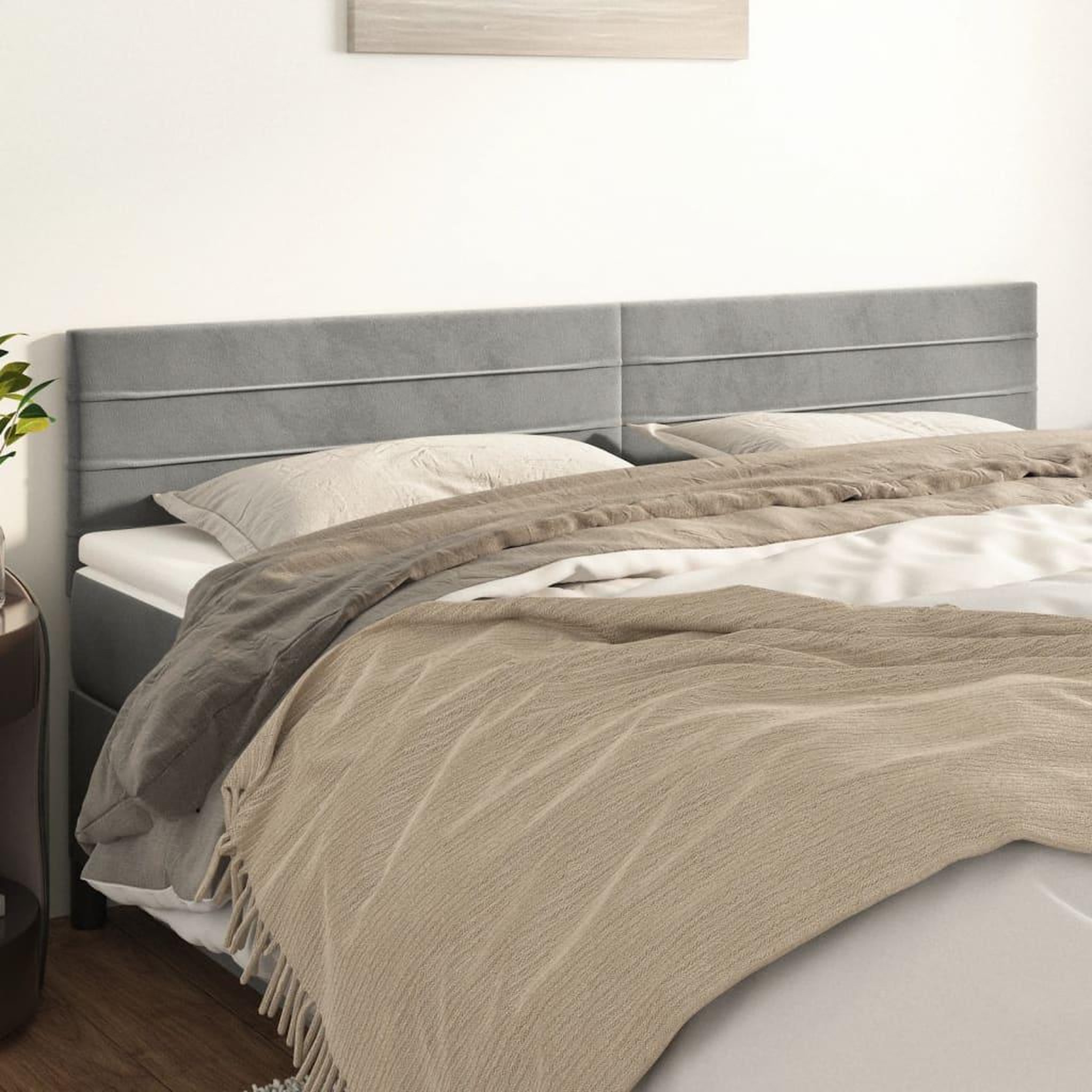 Voir la diapositive 1 : VIDAXL Tetes de lit 2 pcs Gris clair 80x5x78/88 cm Velours