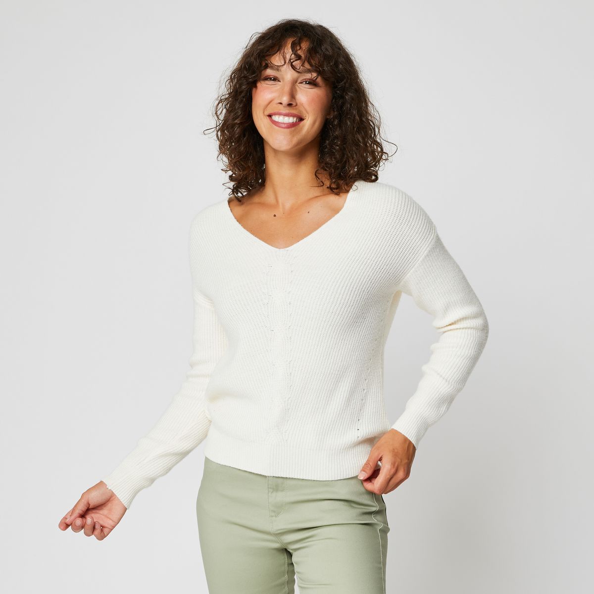 INEXTENSO Pull col rond blanc femme