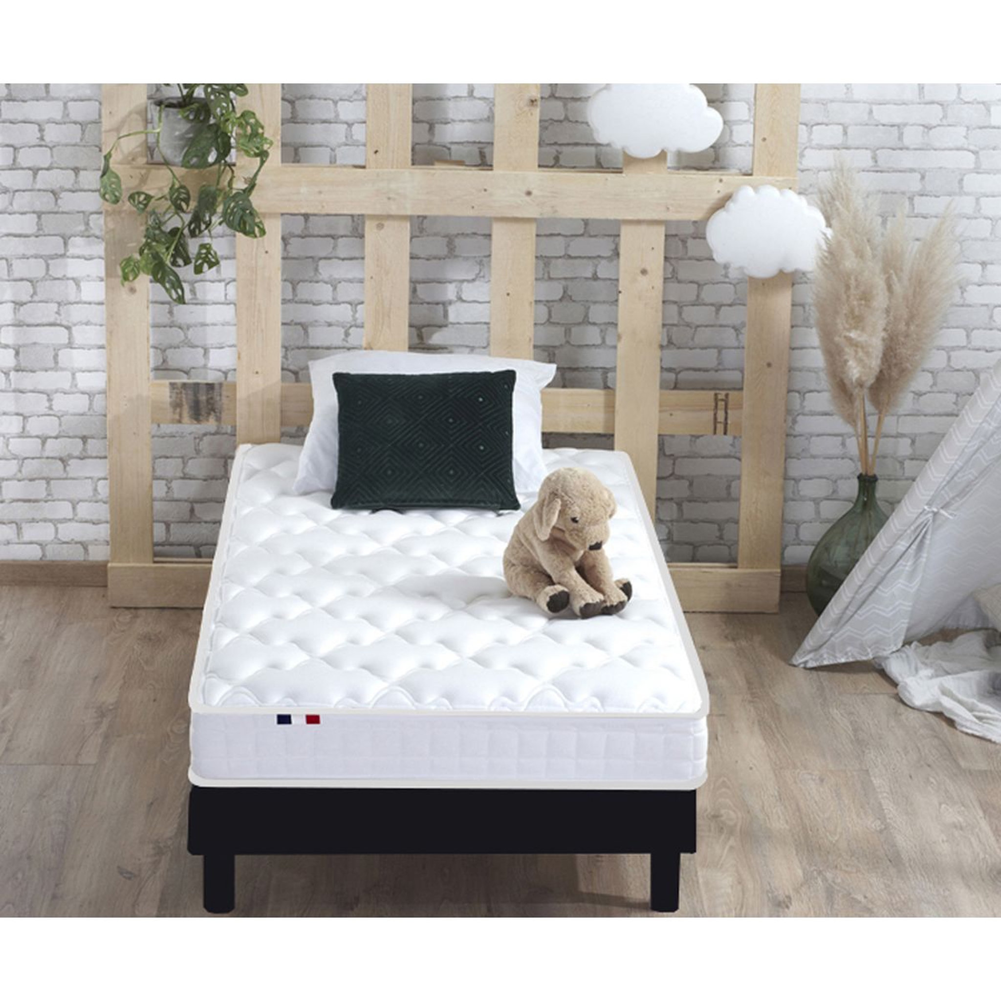 Voir la diapositive 2 : Ensemble Matelas accueil mémoire de forme+ Sommier en Kit 90 x 200 cm AZUR